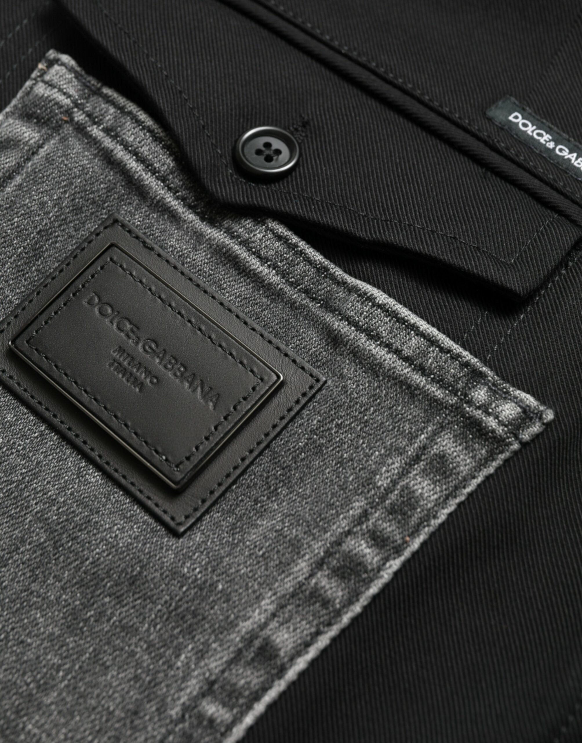 Black Gray Slim Cotton Denim Jeans Pants - ventzia