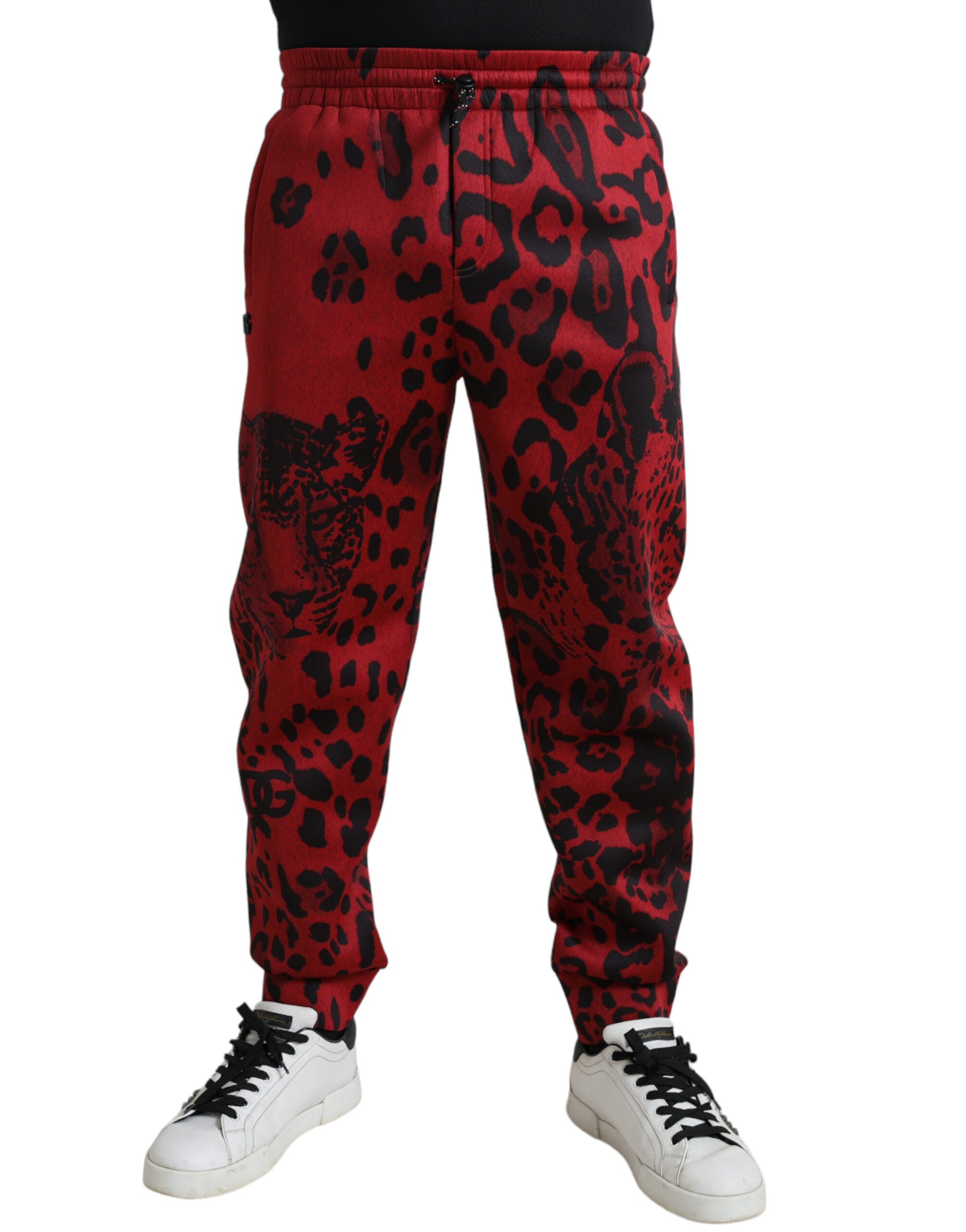 Red Black Leopard Stretch Jogger Pants - ventzia