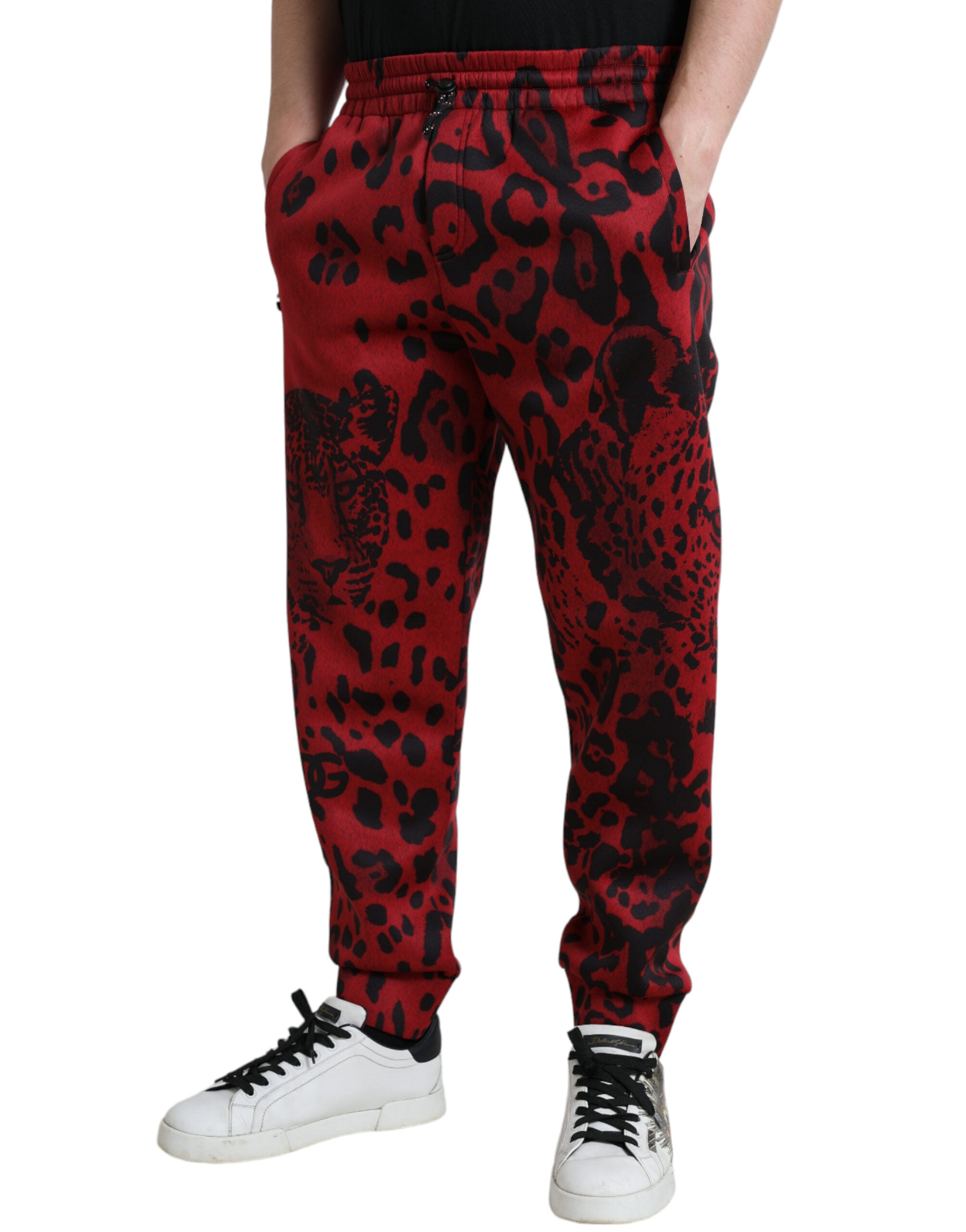 Red Black Leopard Stretch Jogger Pants - ventzia