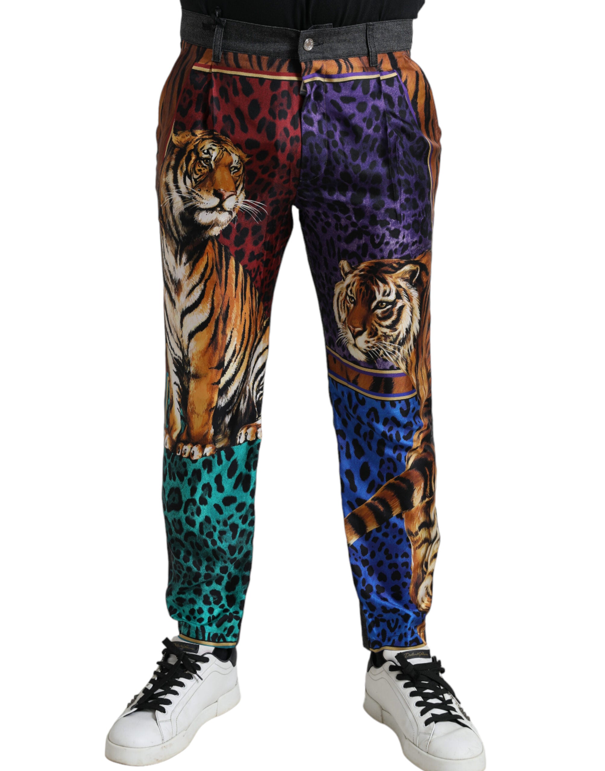 Multicolor Tiger Cotton Loose Denim Jeans - ventzia