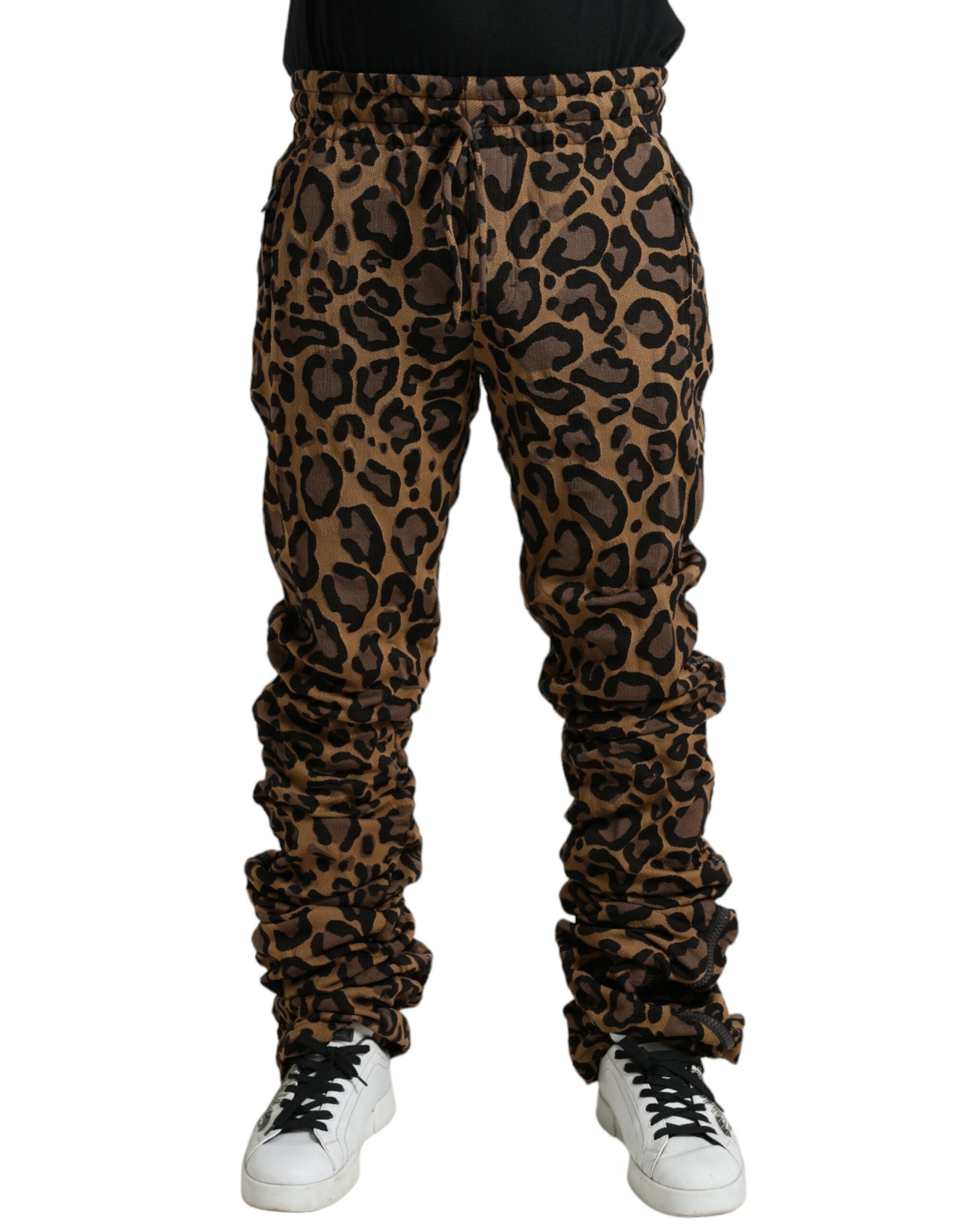 Brown Leopard Jacquard Jogger Pants - ventzia