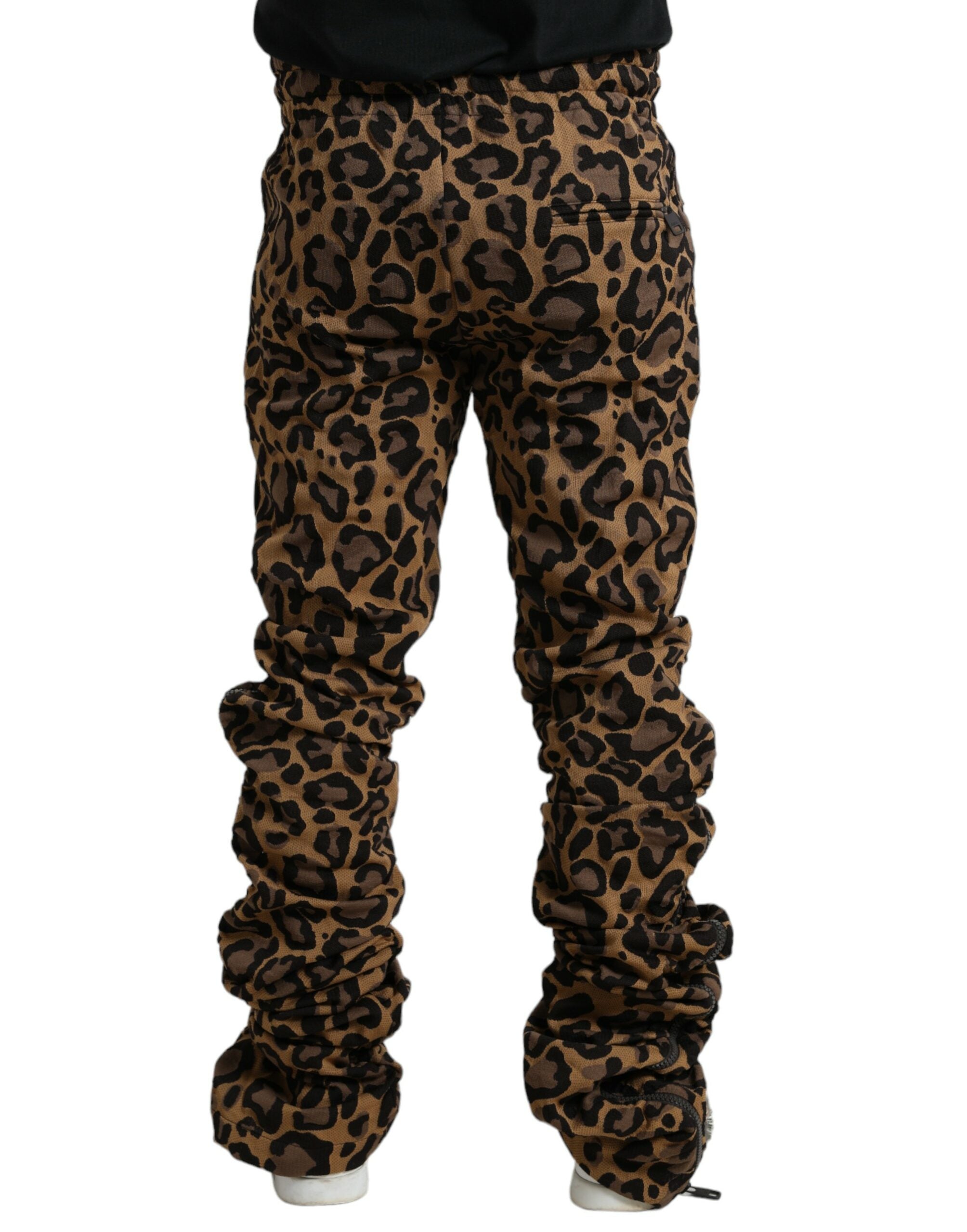 Brown Leopard Jacquard Jogger Pants - ventzia
