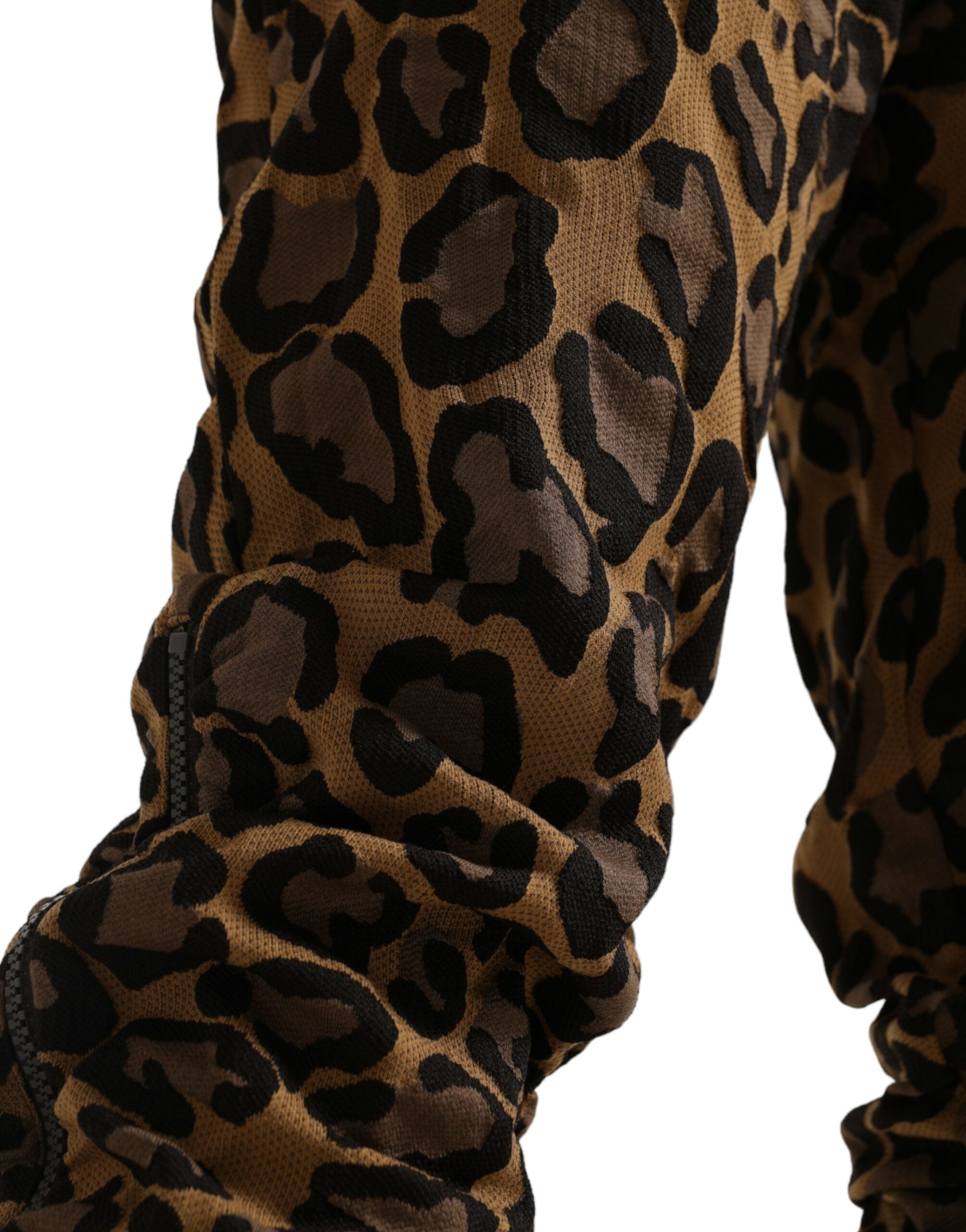 Brown Leopard Jacquard Jogger Pants - ventzia