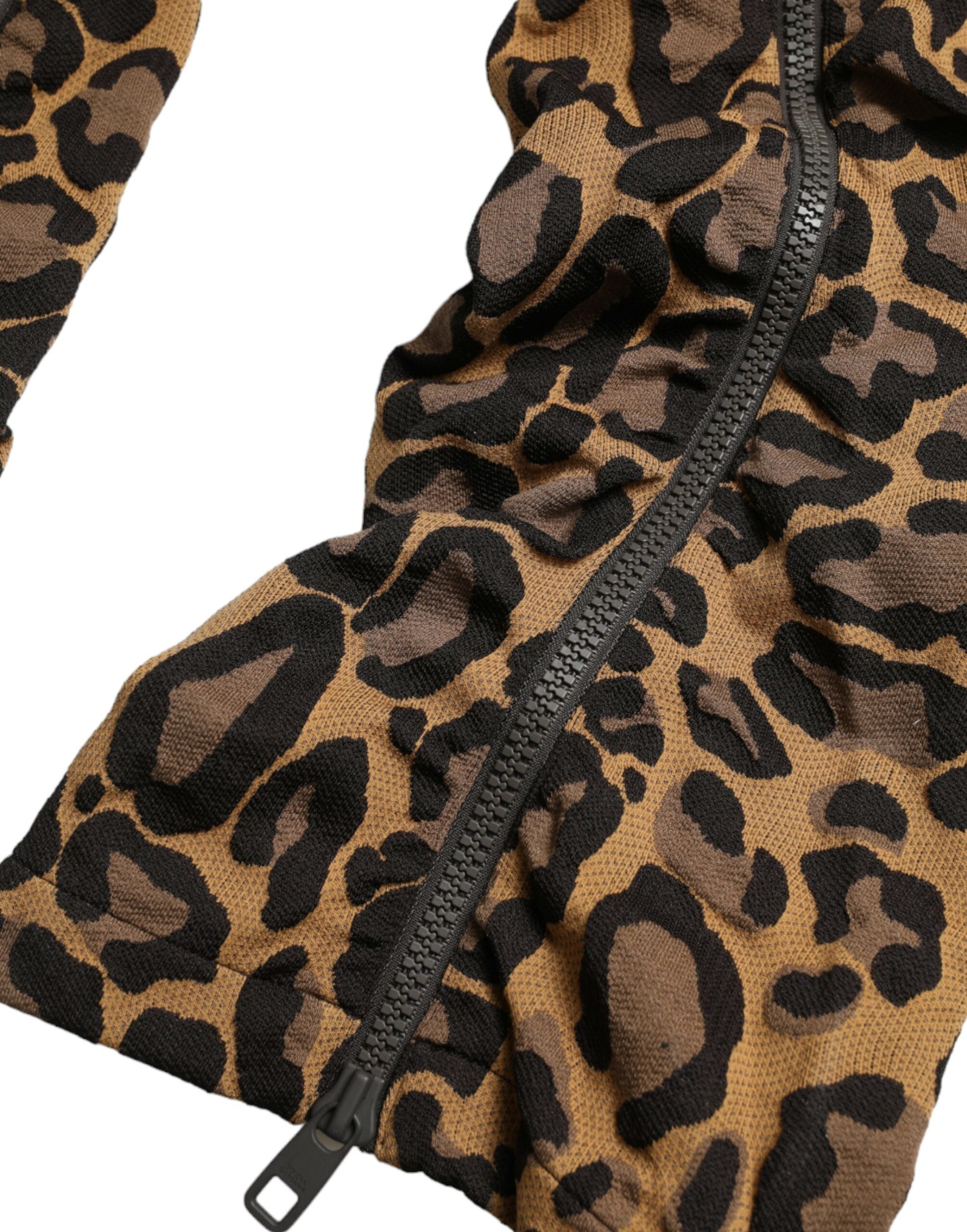 Brown Leopard Jacquard Jogger Pants - ventzia
