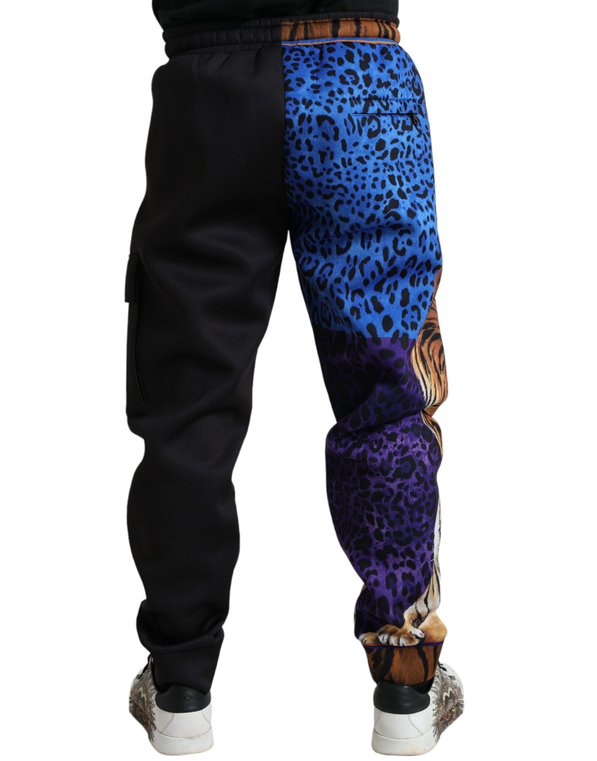 Black Tiger Print Cargo Jogger Pants - ventzia