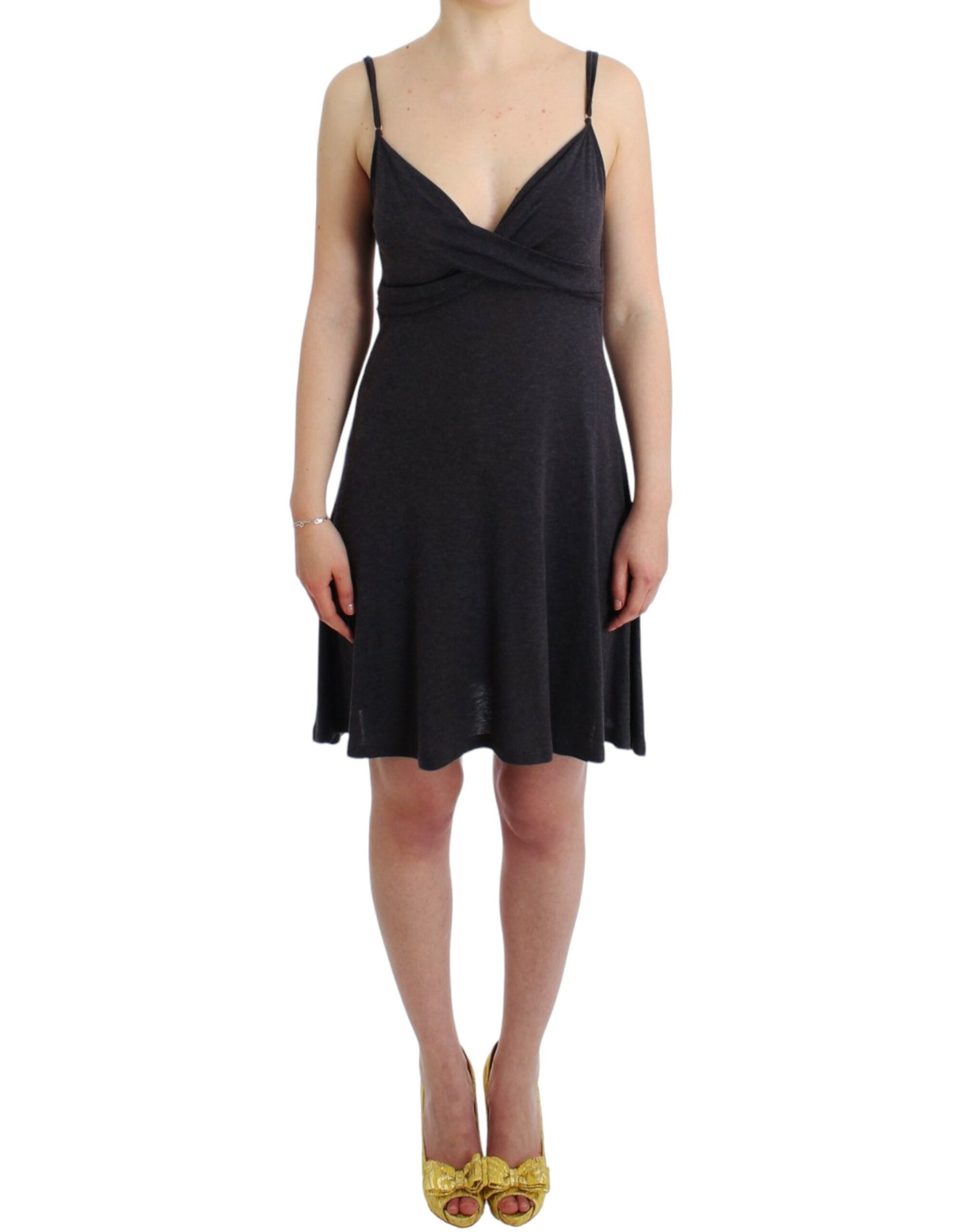 Chic Gray Knee-Length Spaghetti Strap Dress - ventzia