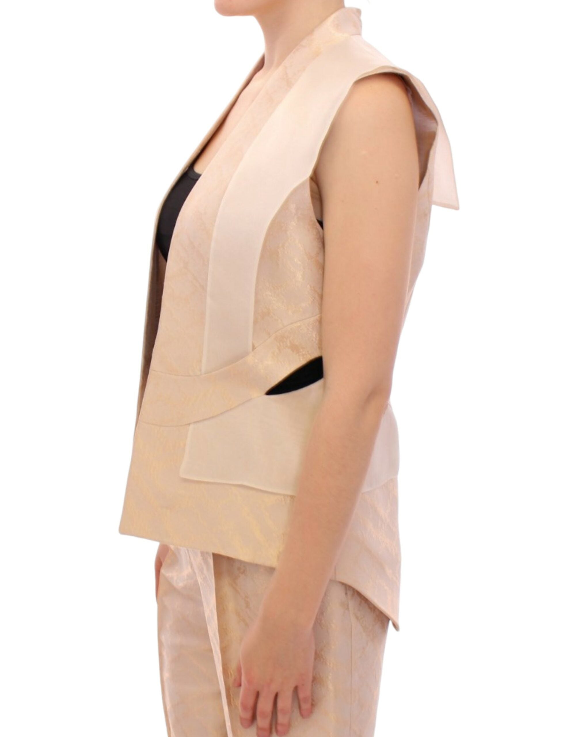 Exclusive Beige Brocade Sleeveless Vest - ventzia