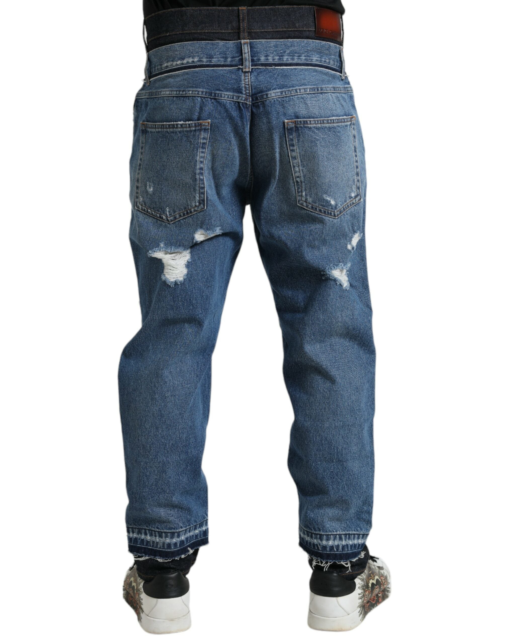 Blue Tattered Cotton Men Denim Jeans - ventzia