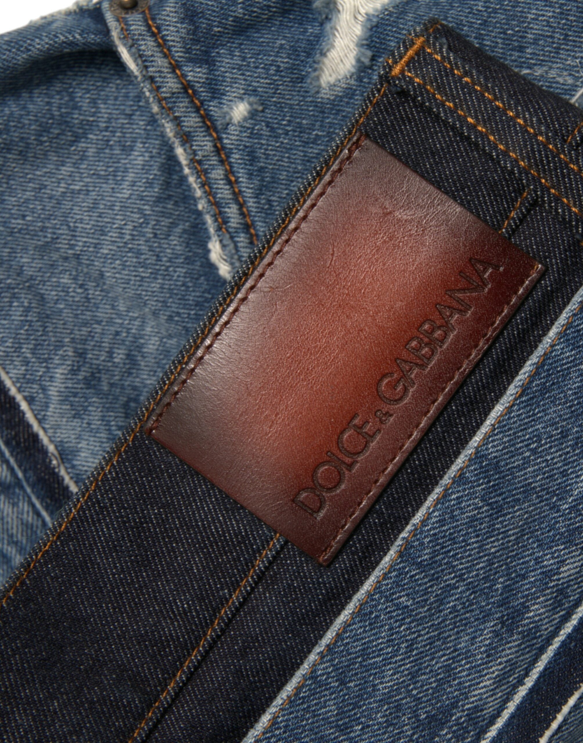 Blue Tattered Cotton Men Denim Jeans - ventzia