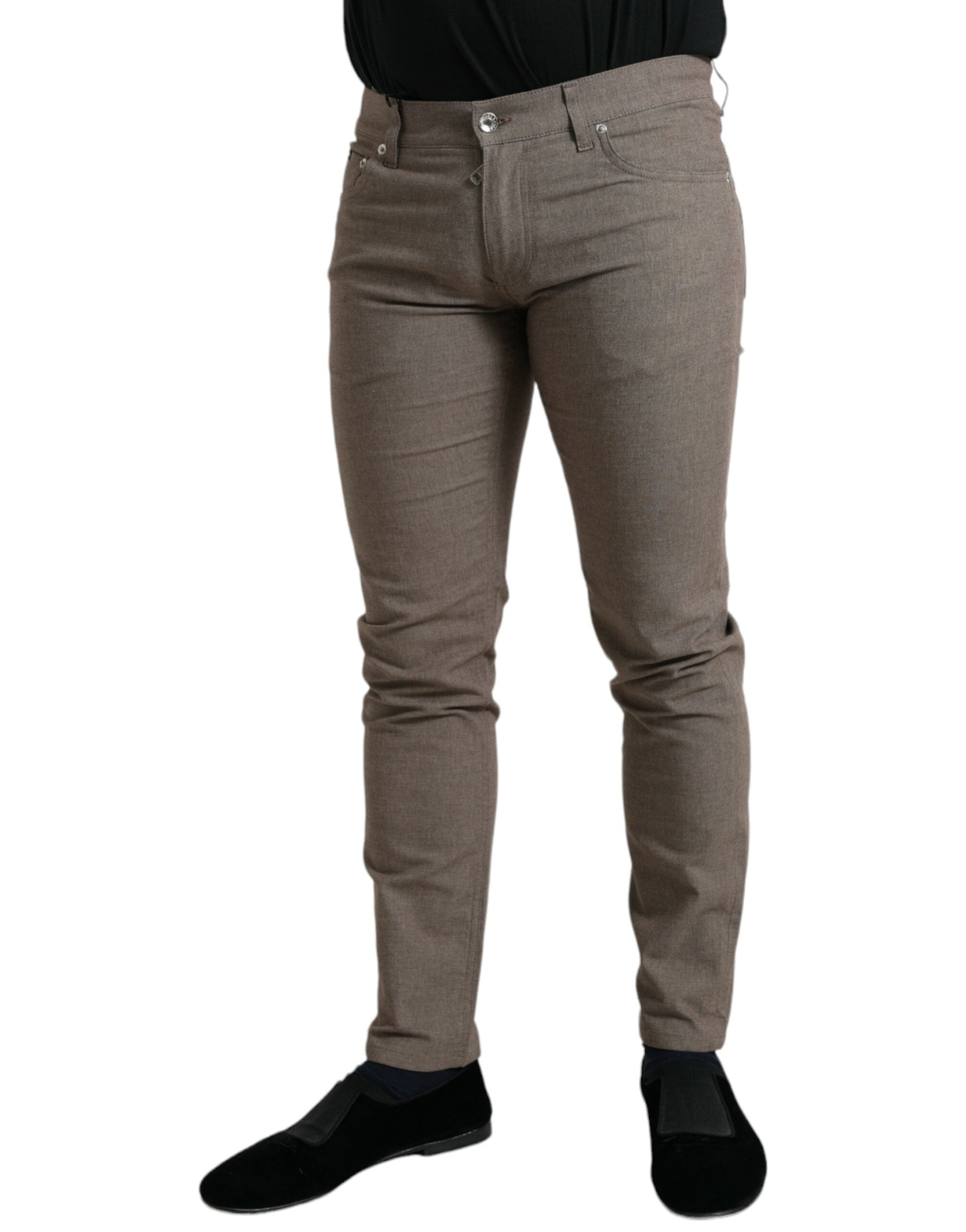 Brown Cotton Stretch Skinny Men Pants - ventzia