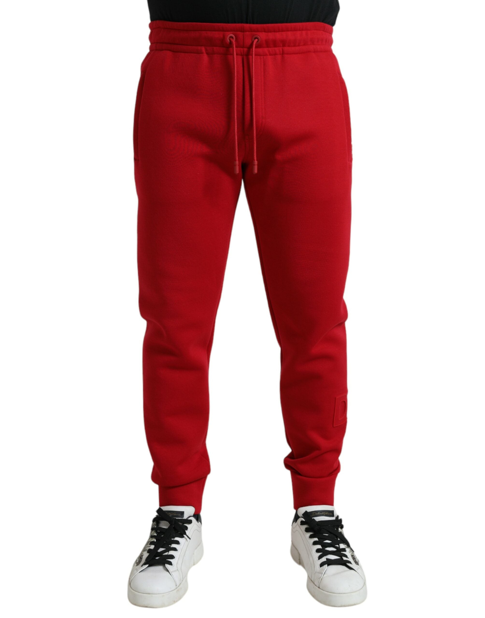 Red Cotton Blend Skinny Jogger Pants - ventzia
