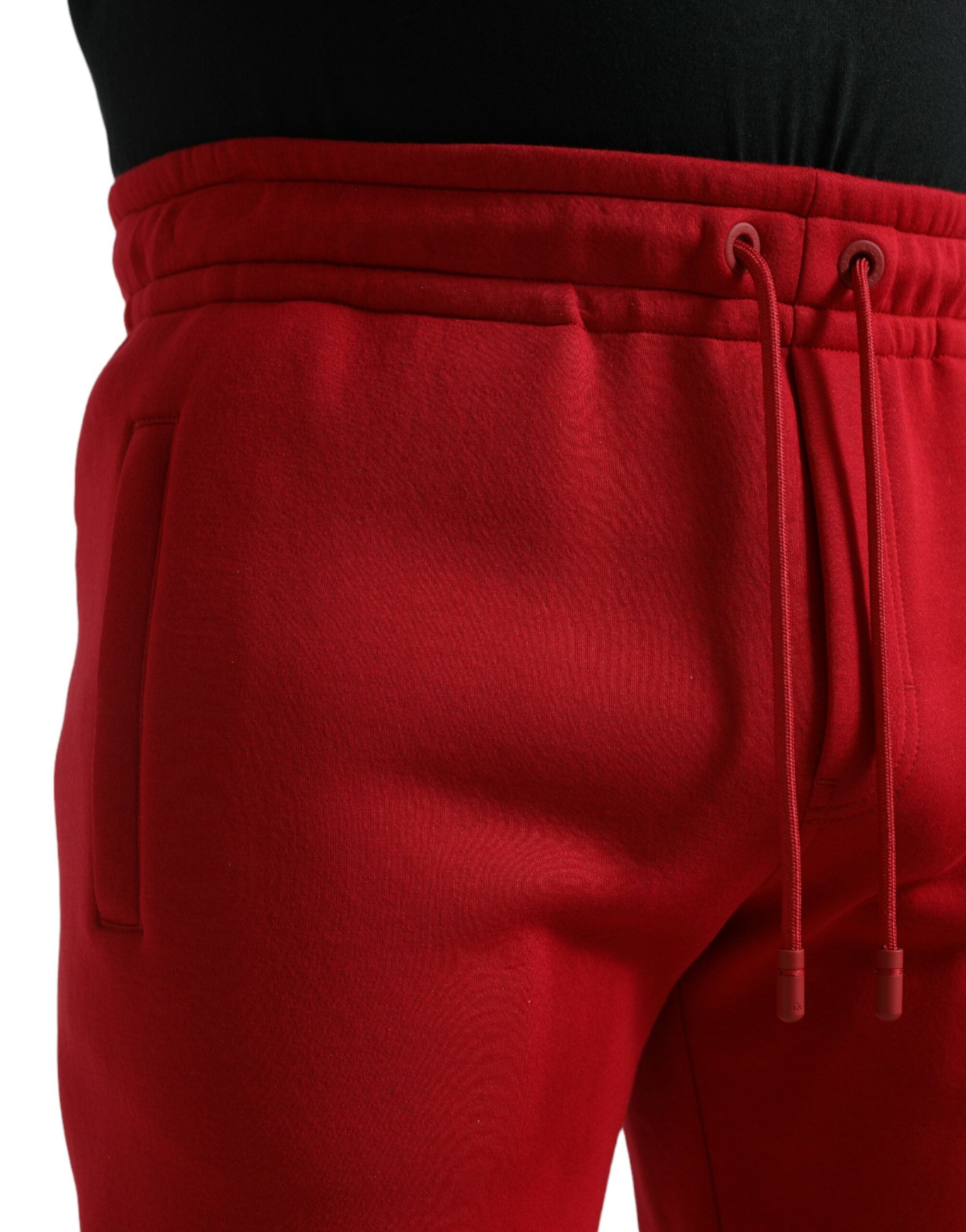 Red Cotton Blend Skinny Jogger Pants - ventzia