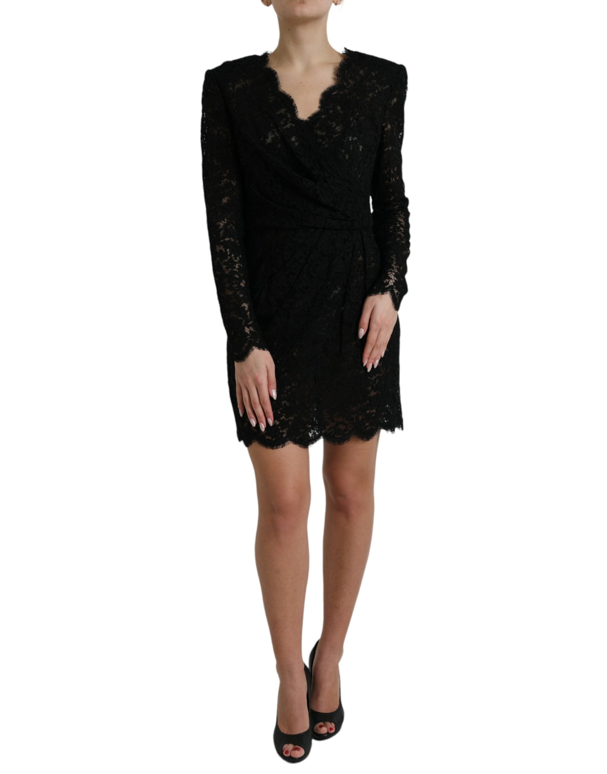 Black Bodycon Lace Cotton Sheath Mini Dress - ventzia