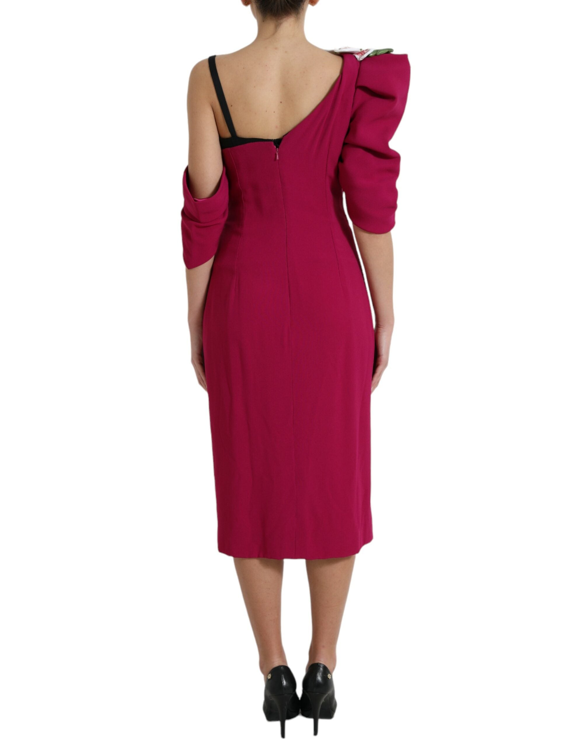 Purple Flower Embellished One Shoulder Dress - ventzia