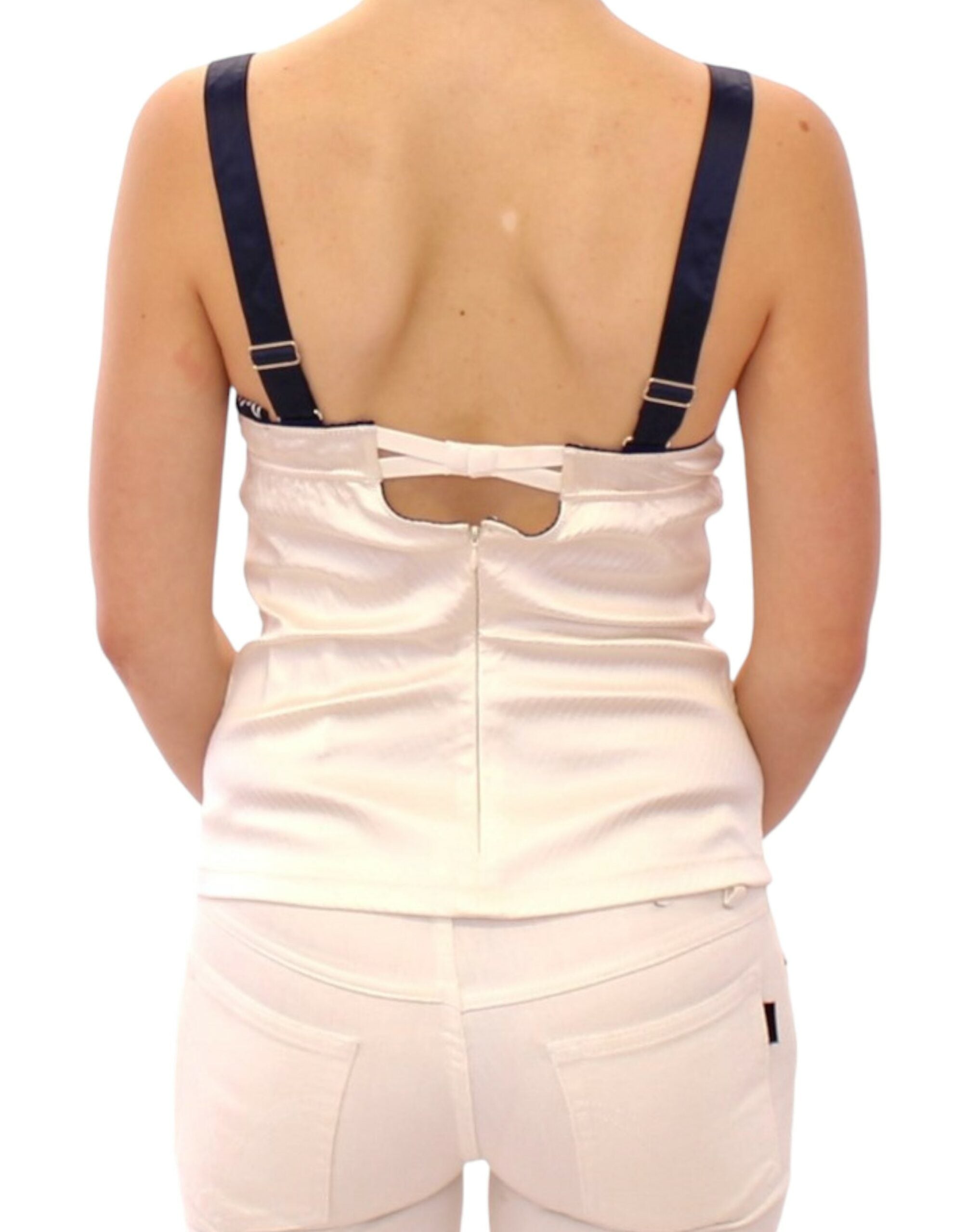 White Sailor Motif Stretch Tank Top - ventzia