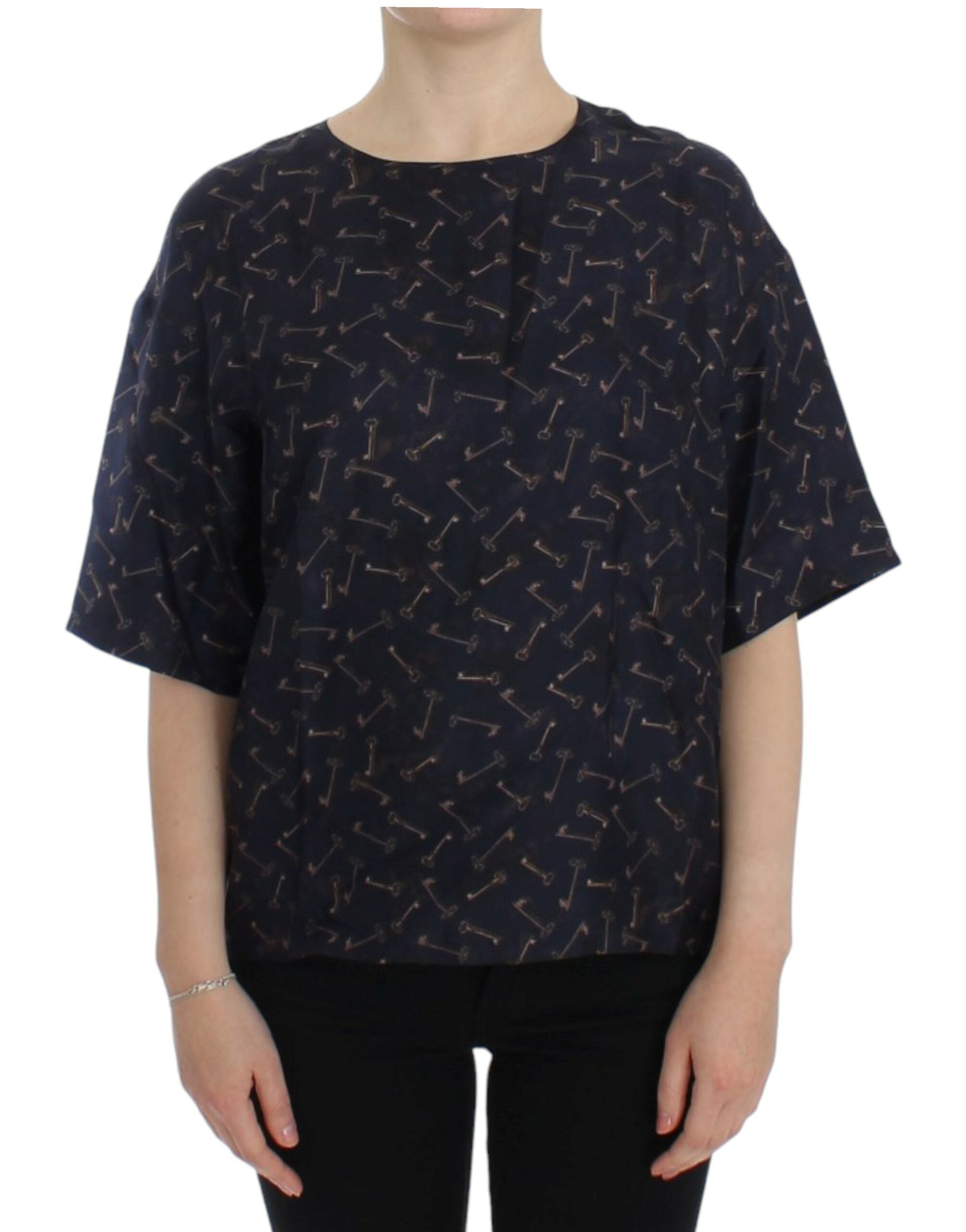 Enchanted Sicily Silk Blouse with Gold Keys Print - ventzia