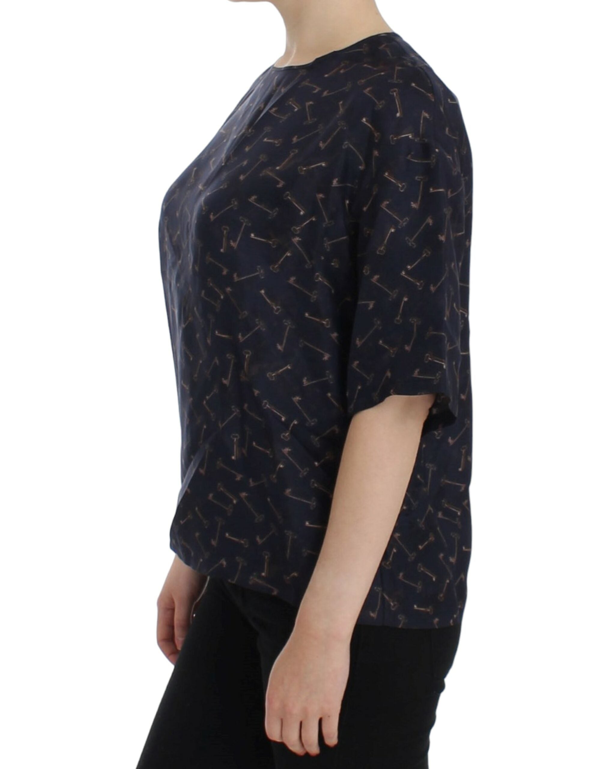 Enchanted Sicily Silk Blouse with Gold Keys Print - ventzia