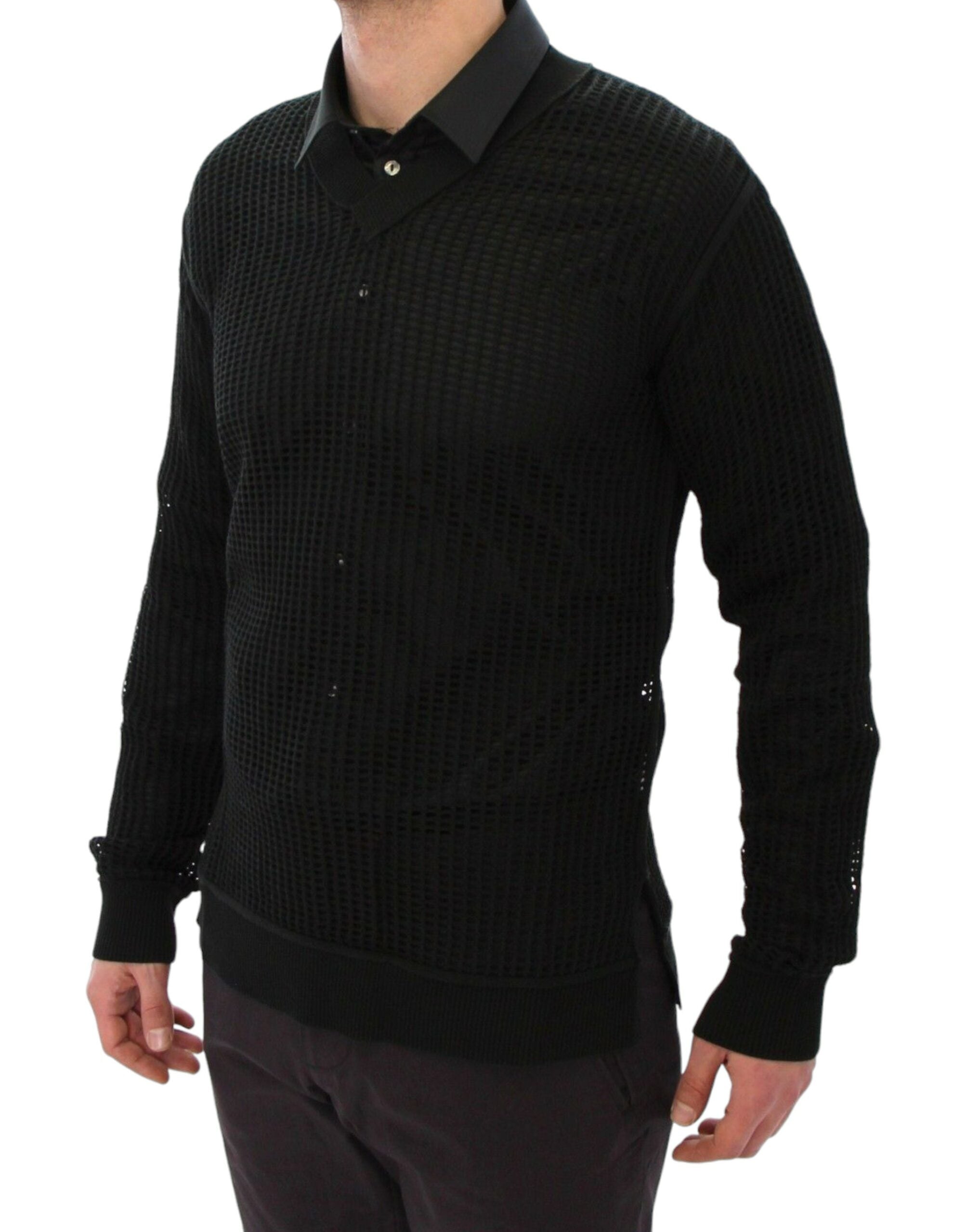 Elegant V-Neck Dark Green Knitted Sweater - ventzia