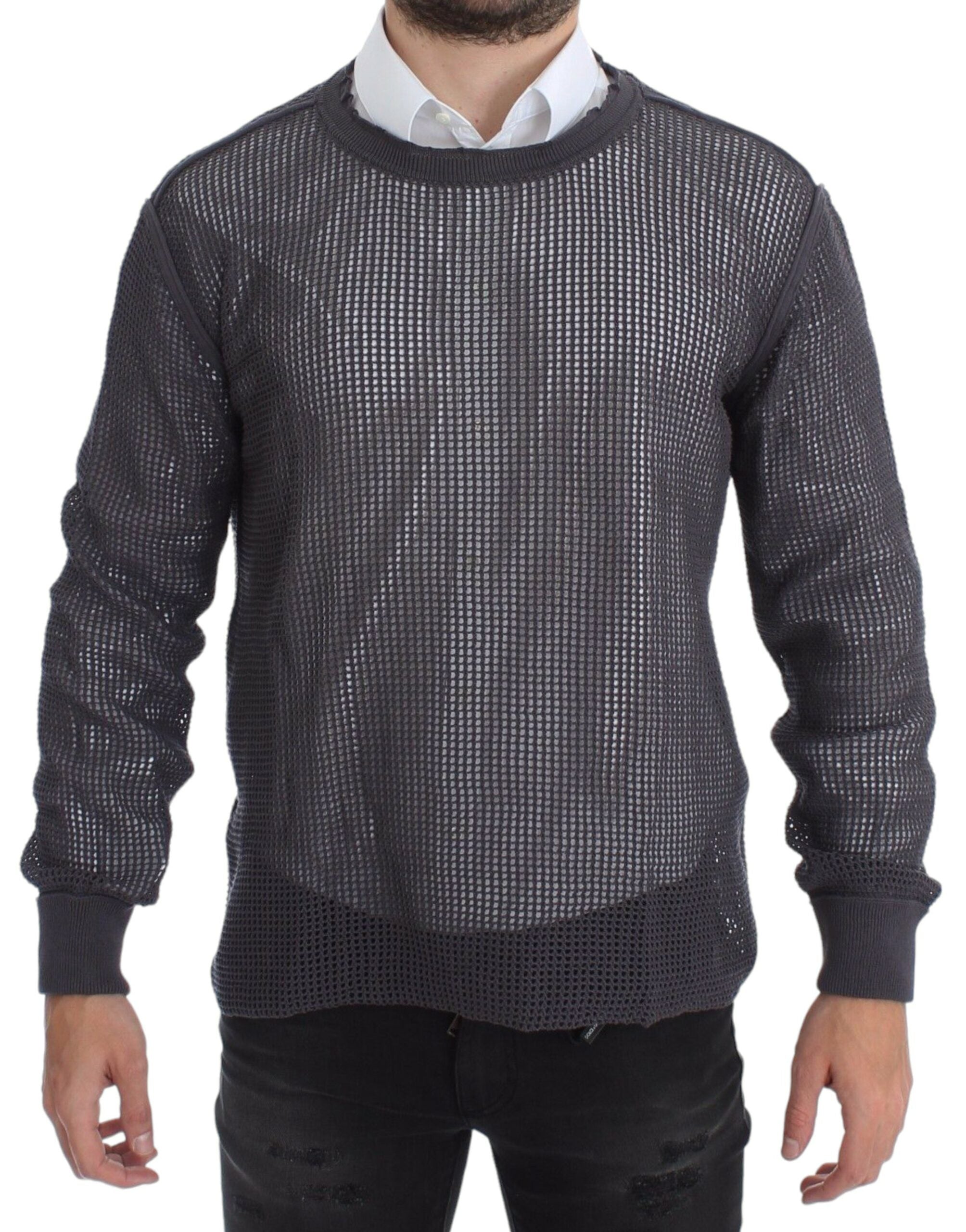 Elegant Crew-Neck Netted Sweater in Light Purple - ventzia