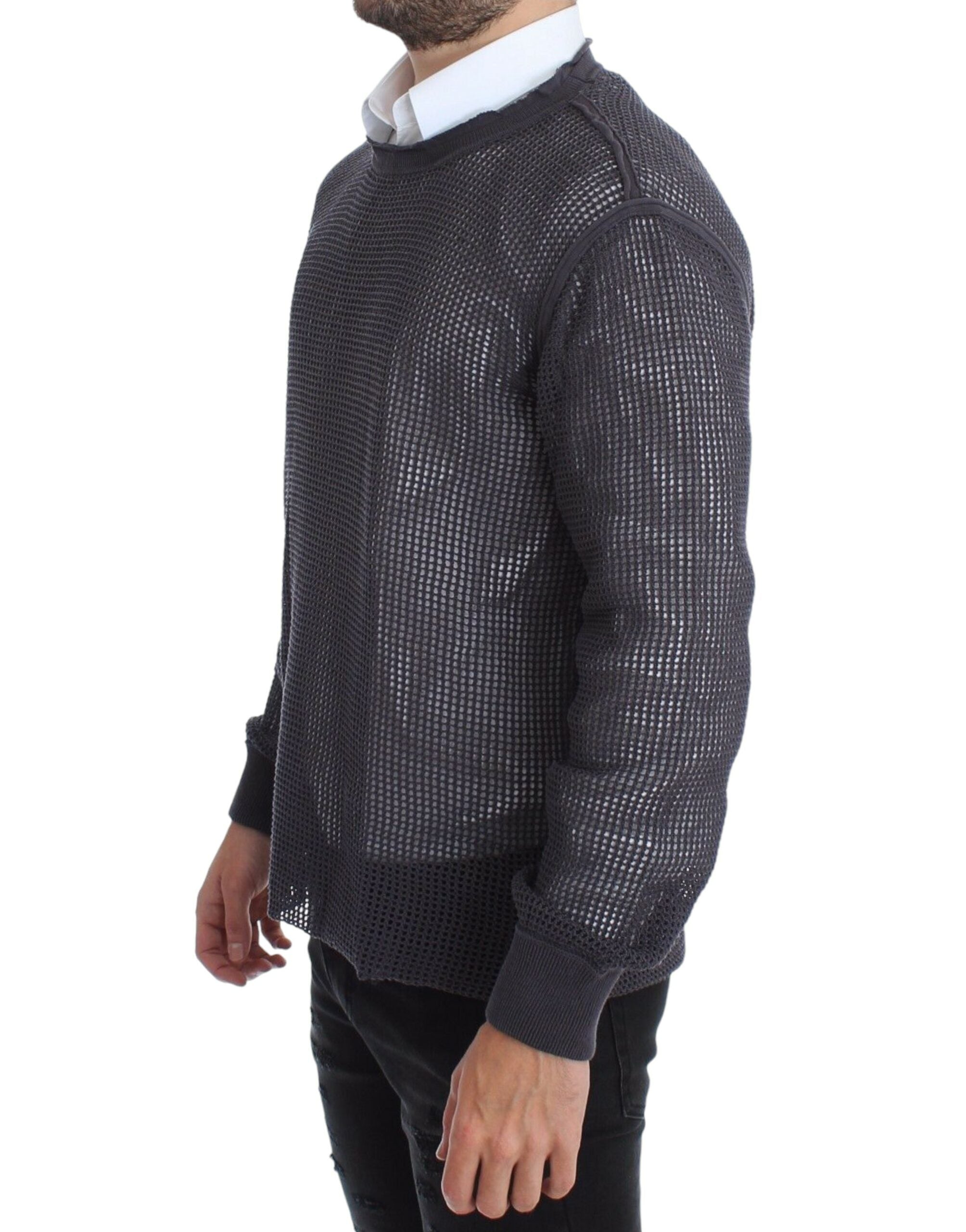 Elegant Crew-Neck Netted Sweater in Light Purple - ventzia