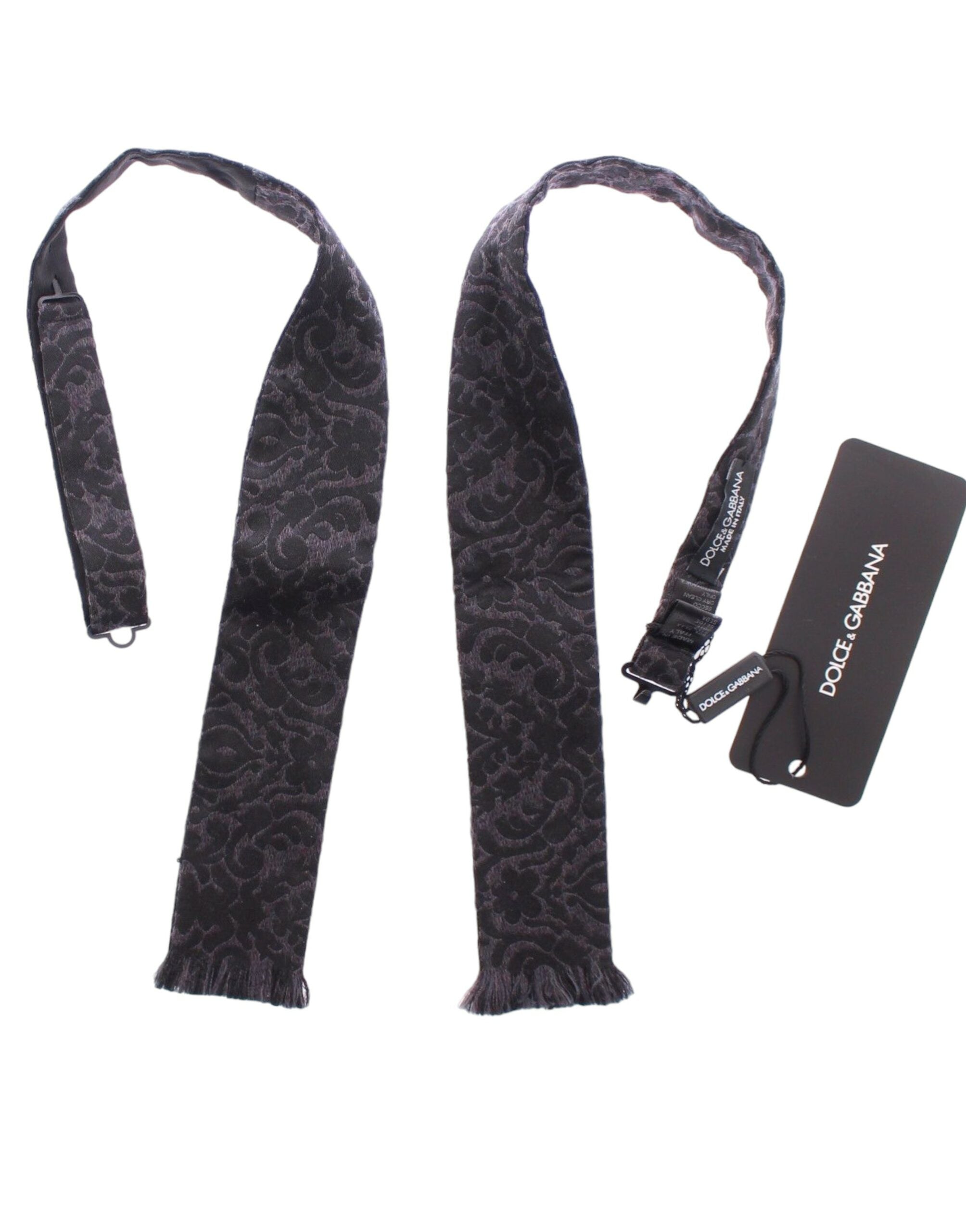 Gray Black Wool Silk Bow Tie - ventzia