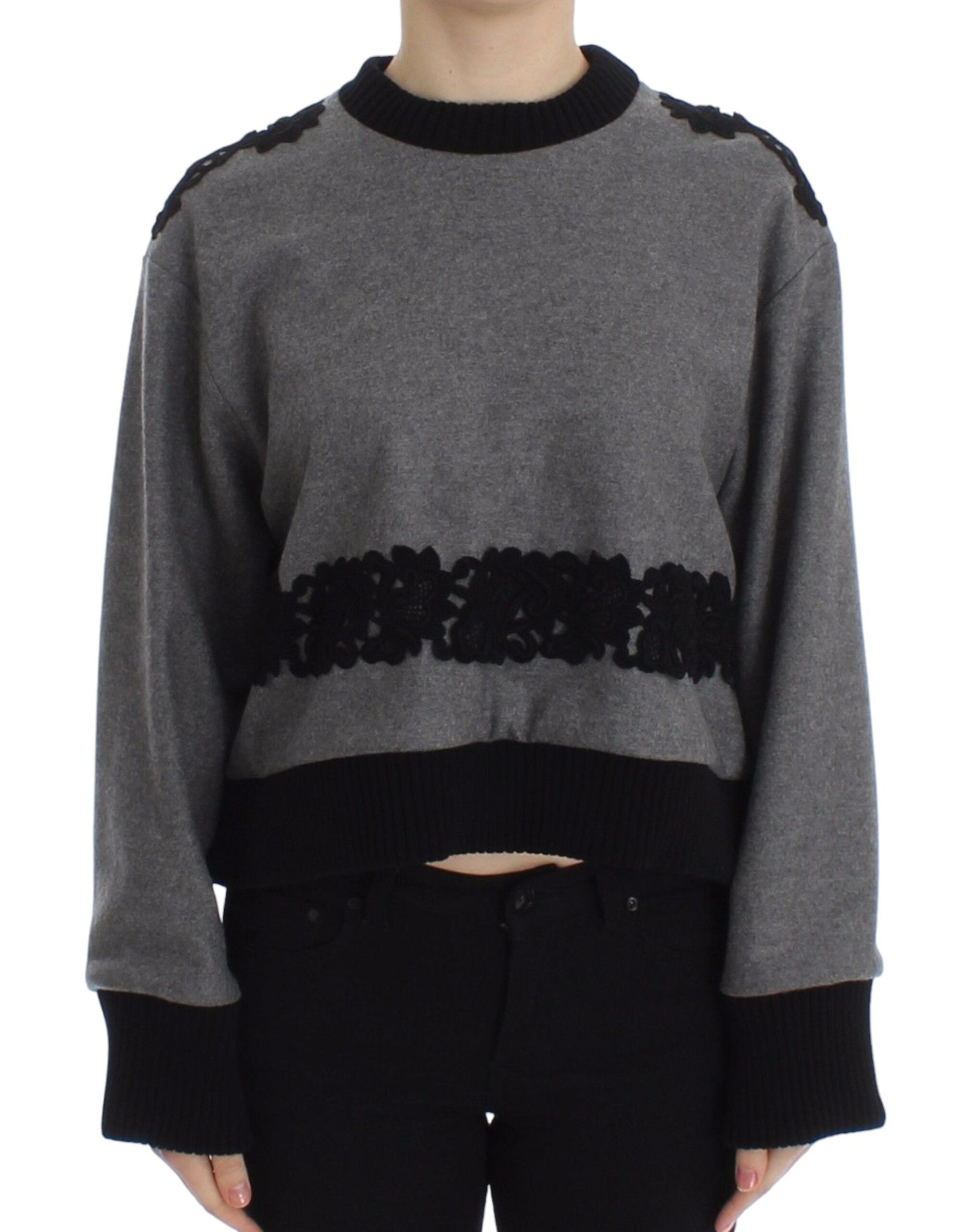 Elegant Gray Cashmere Blend Lace Sweater - ventzia