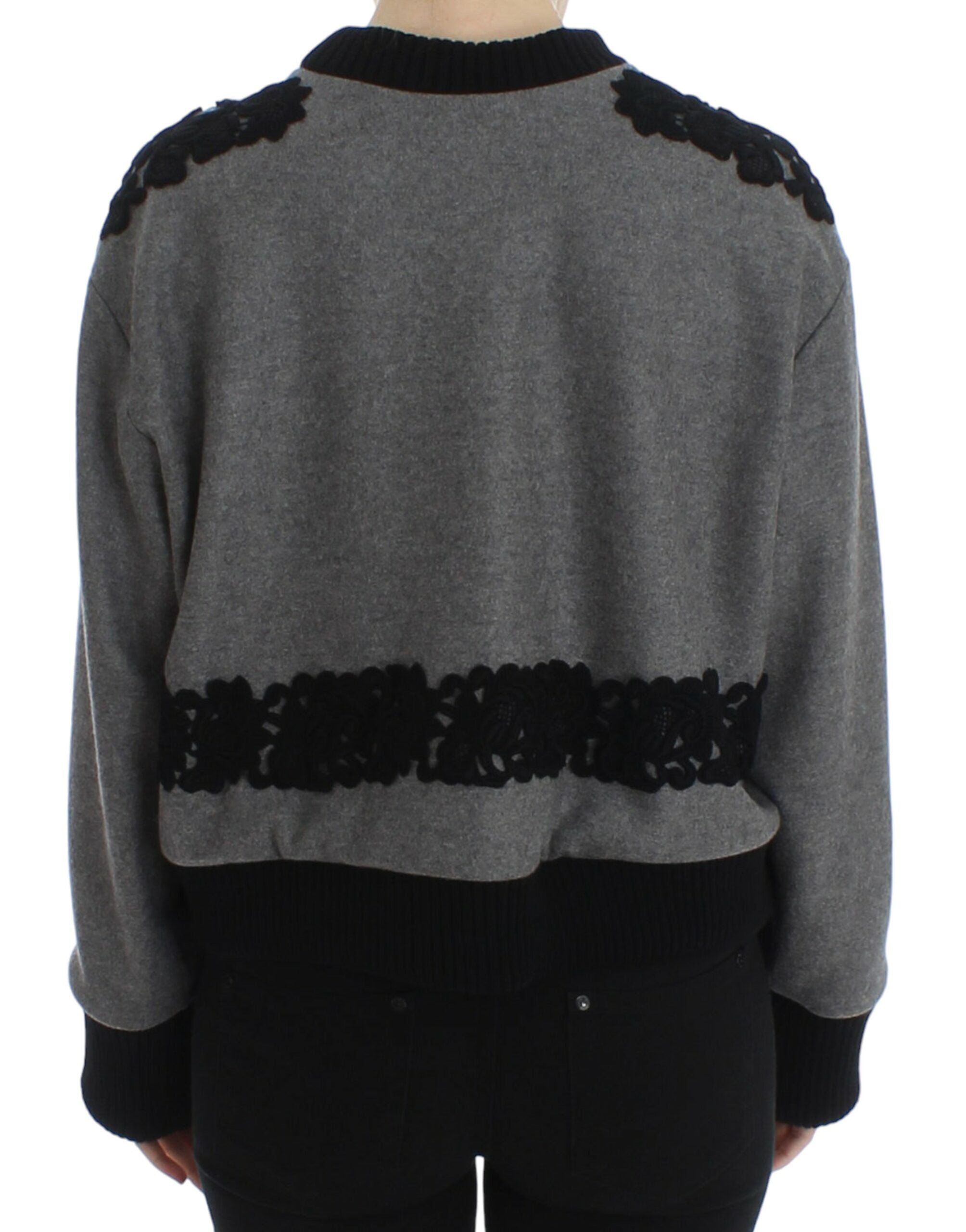 Elegant Gray Cashmere Blend Lace Sweater - ventzia