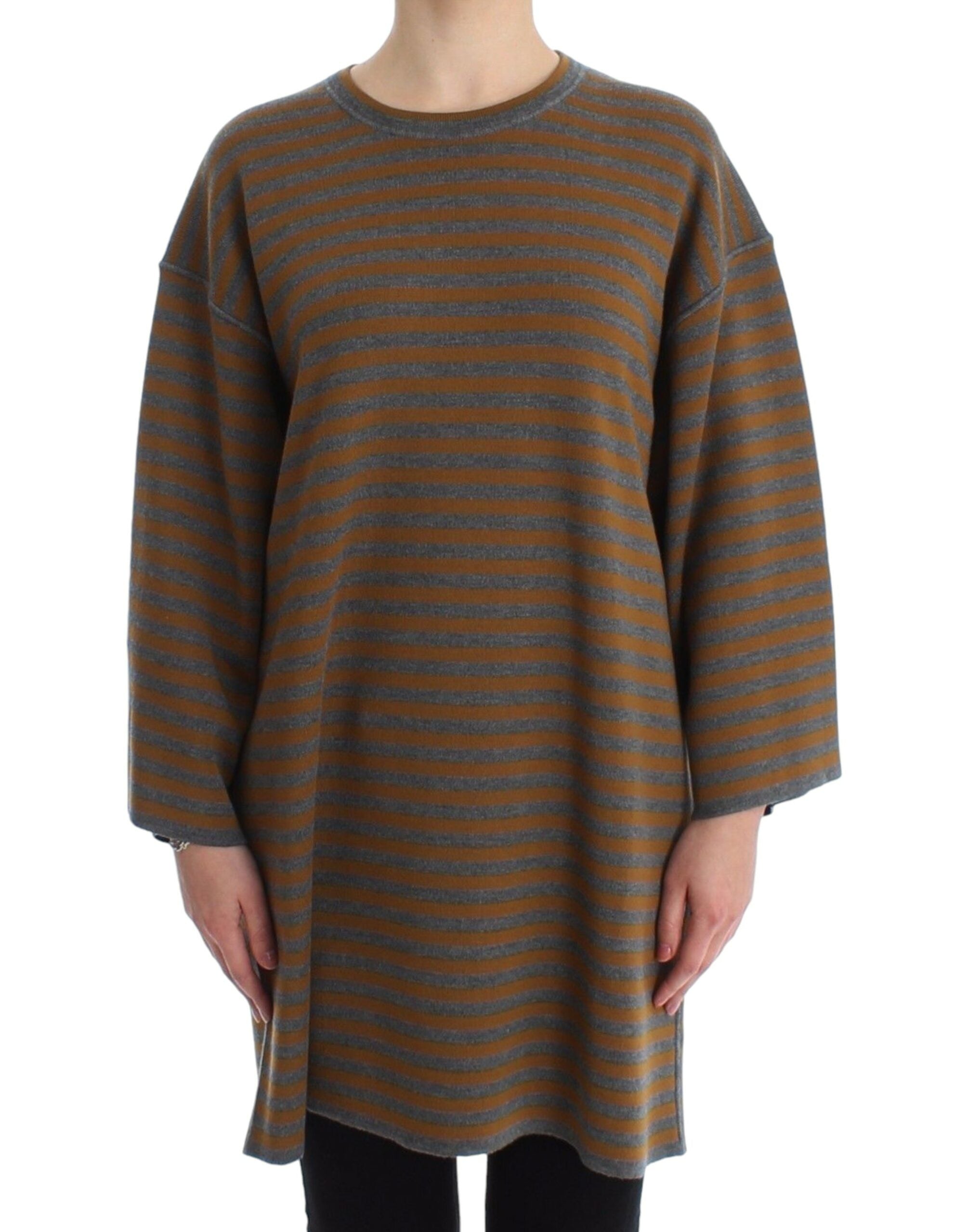 Yellow & Gray Striped Oversized Sweater - ventzia
