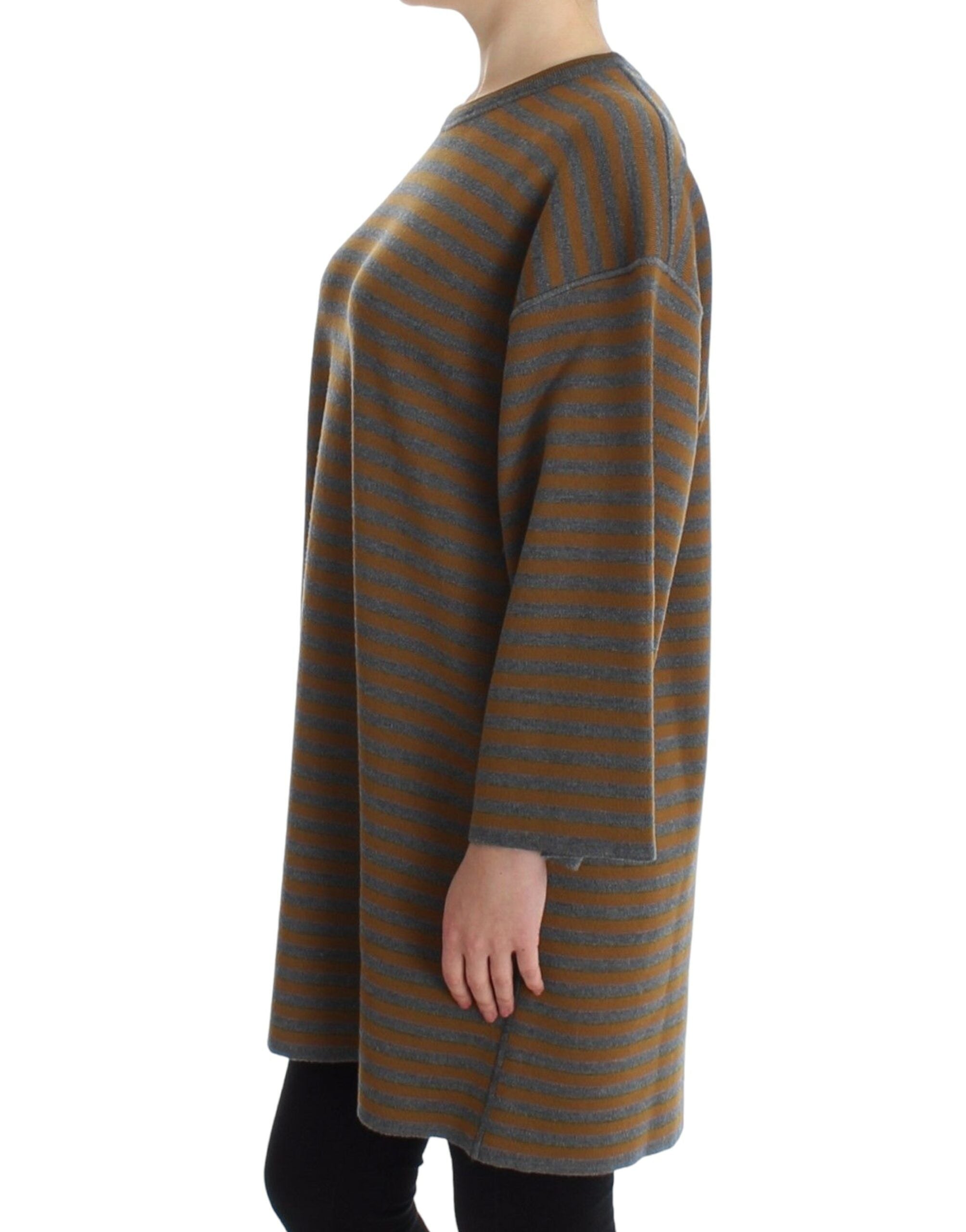 Yellow & Gray Striped Oversized Sweater - ventzia
