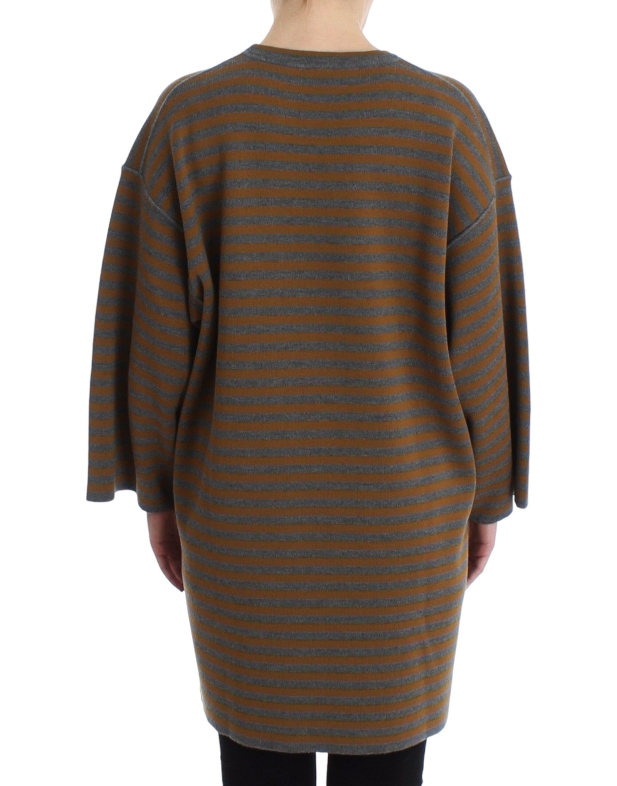 Yellow & Gray Striped Oversized Sweater - ventzia