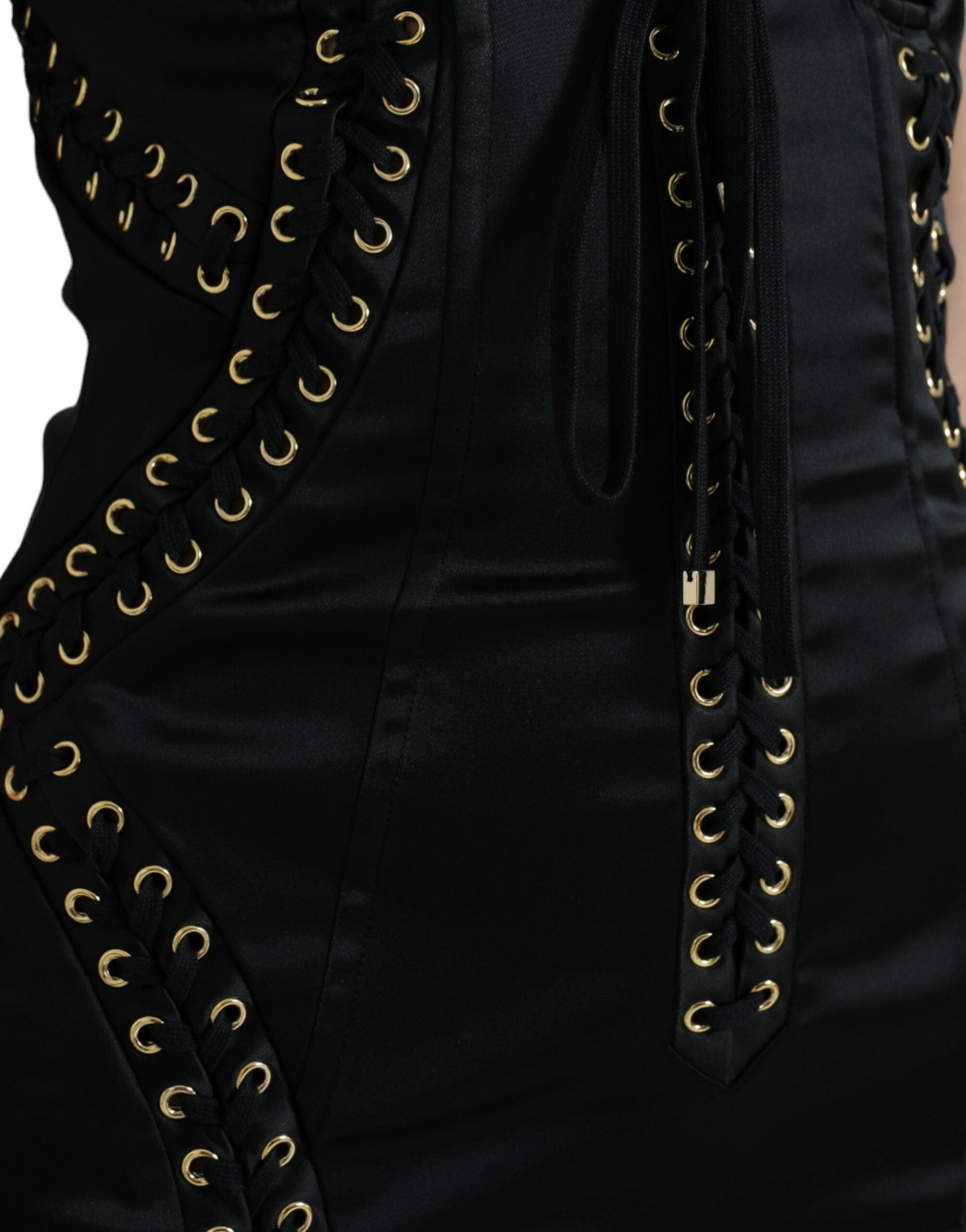Black Bustier Corset Lace Bodycon Midi Dress - ventzia