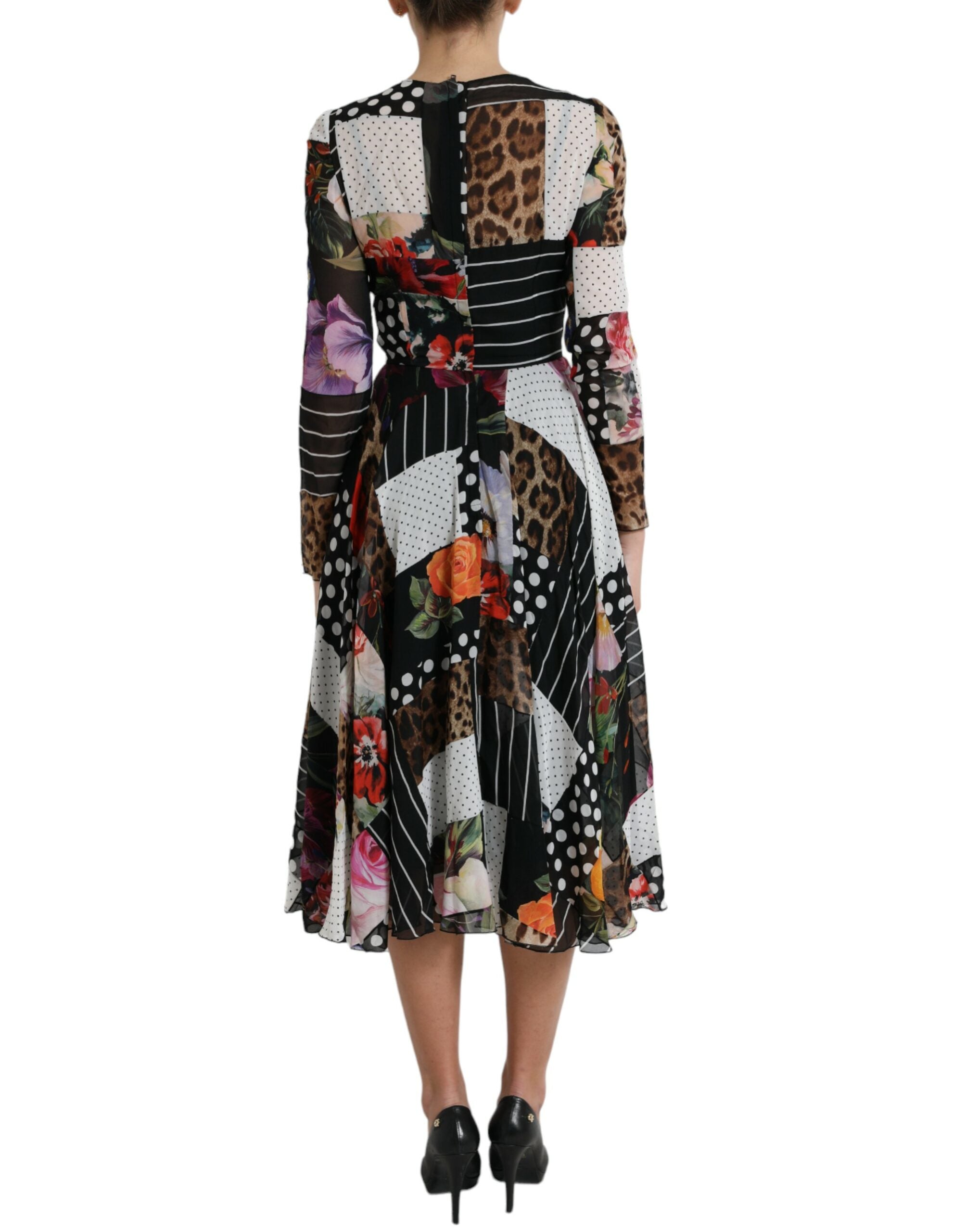 Multicolor Patchwork Floral Leopard Dress - ventzia