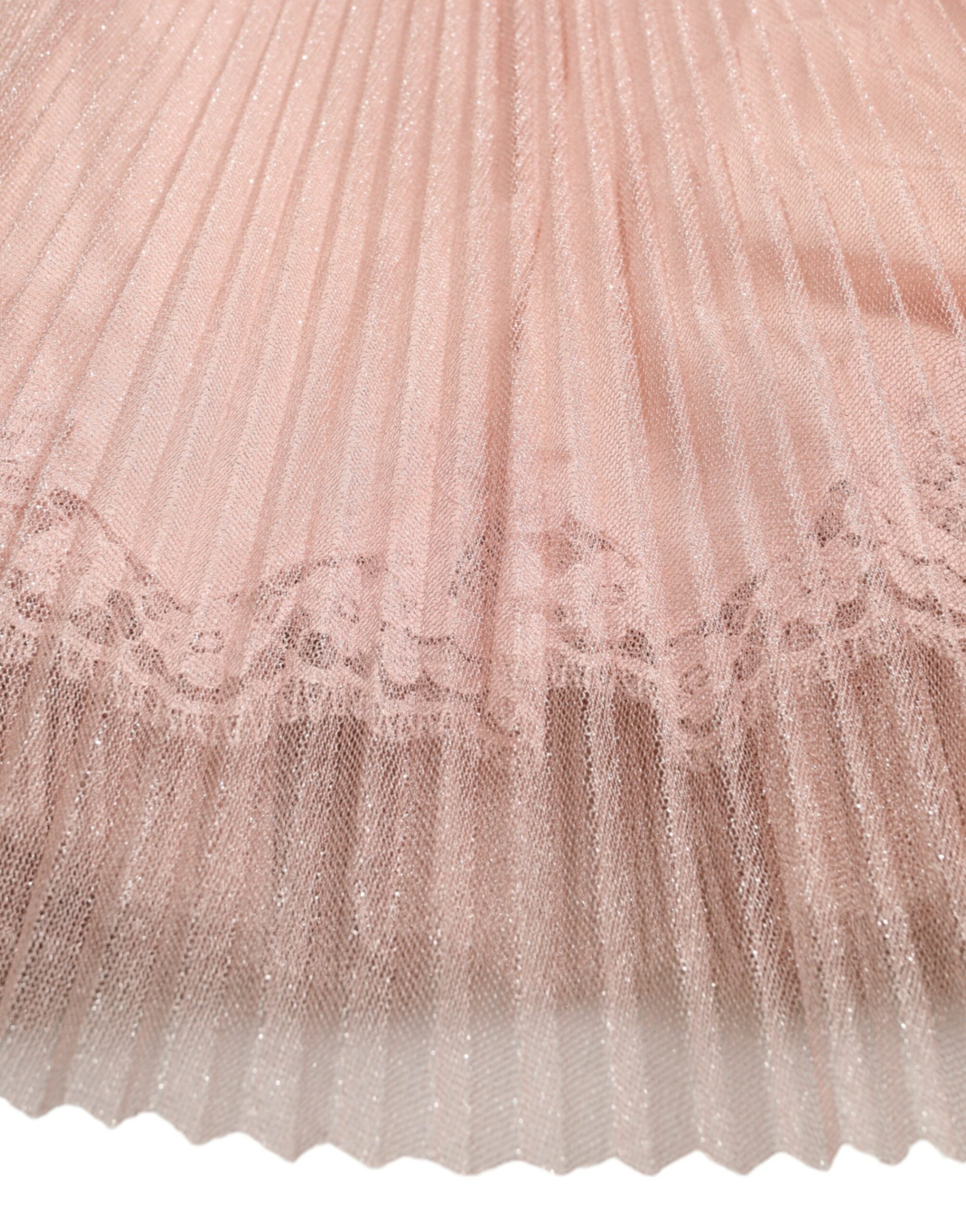 Pink One Shoulder Pleated Lame Tulle Dress - ventzia