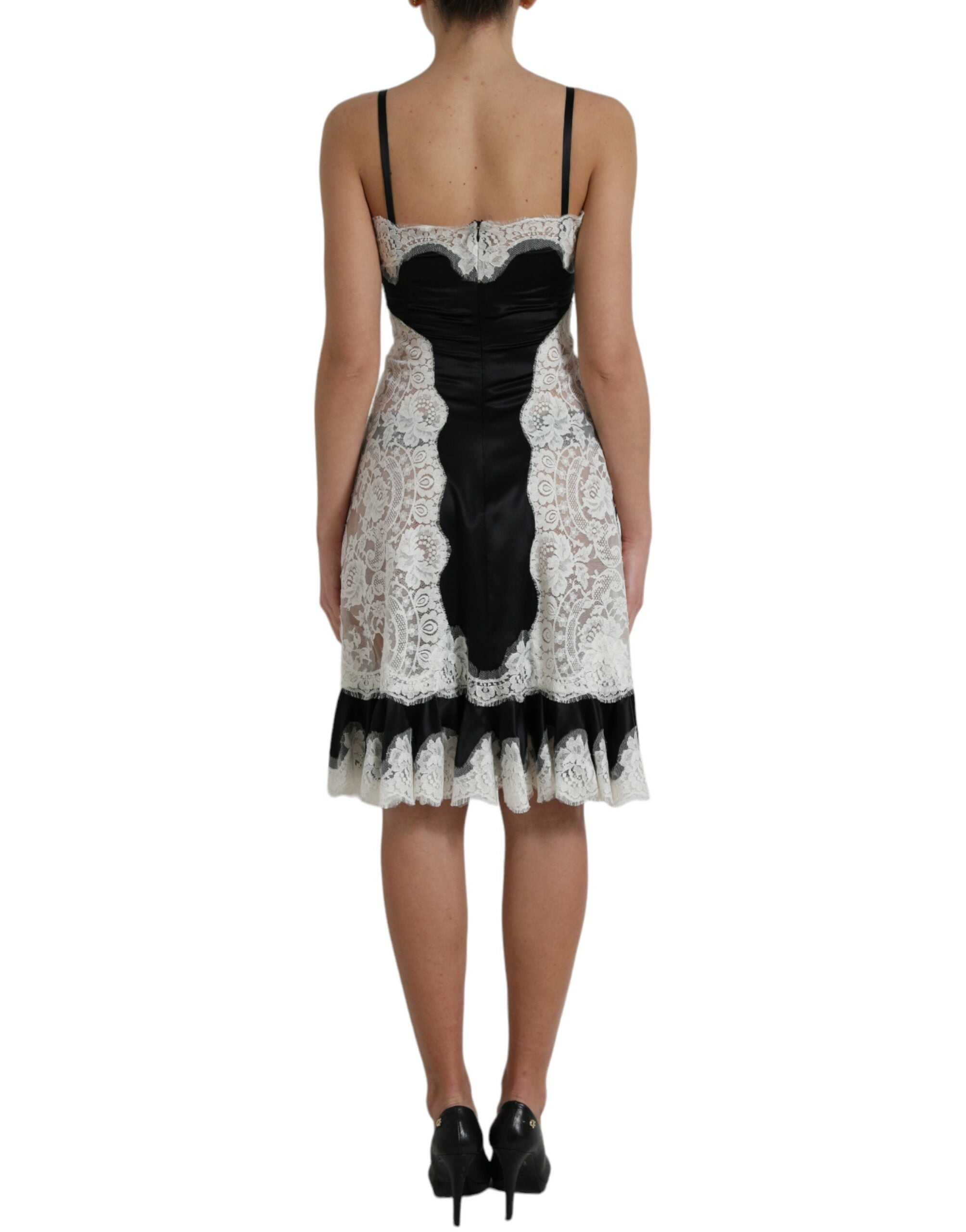 Black White Lace See Through A-Line Sleeveless Dress - ventzia
