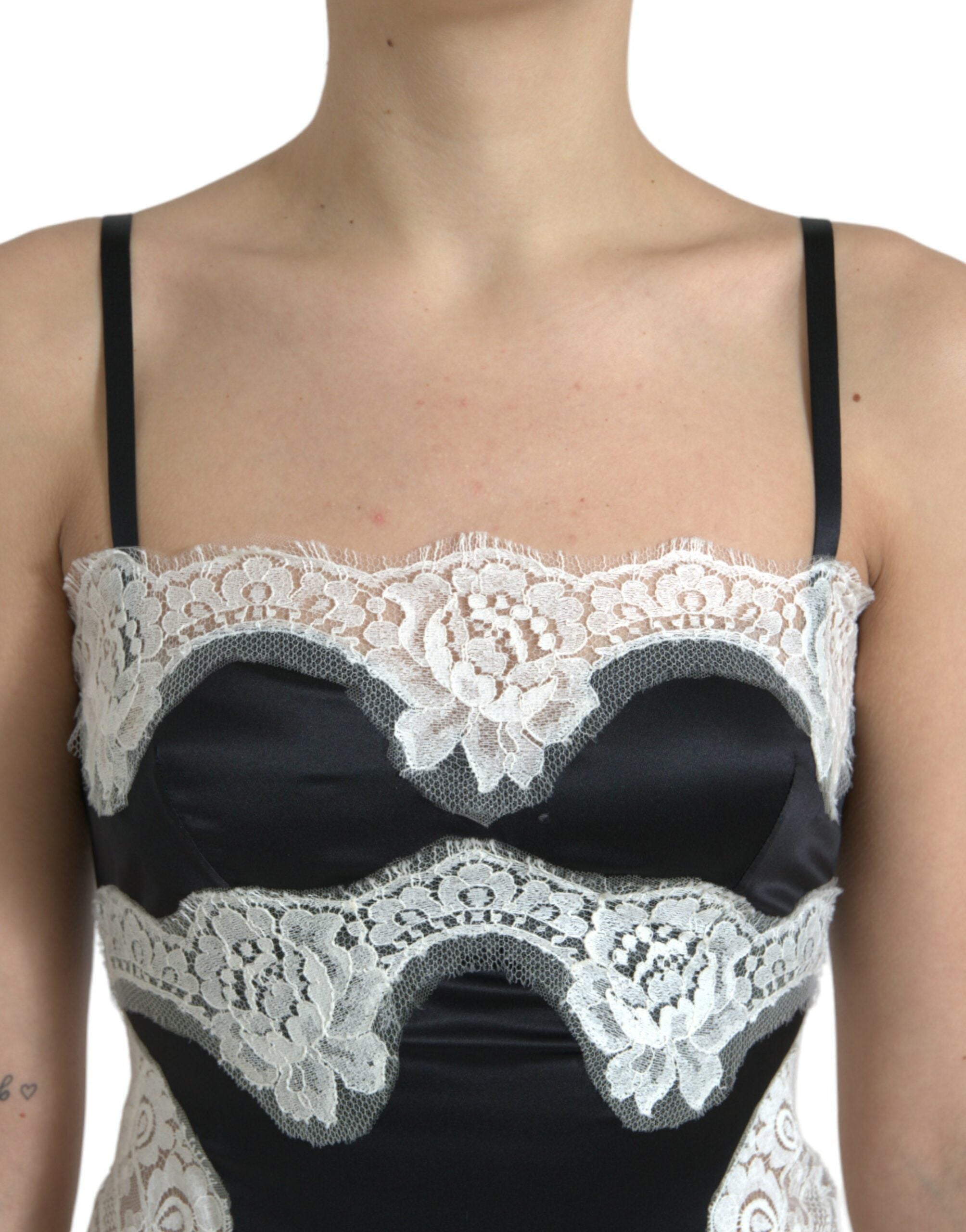 Black White Lace See Through A-Line Sleeveless Dress - ventzia