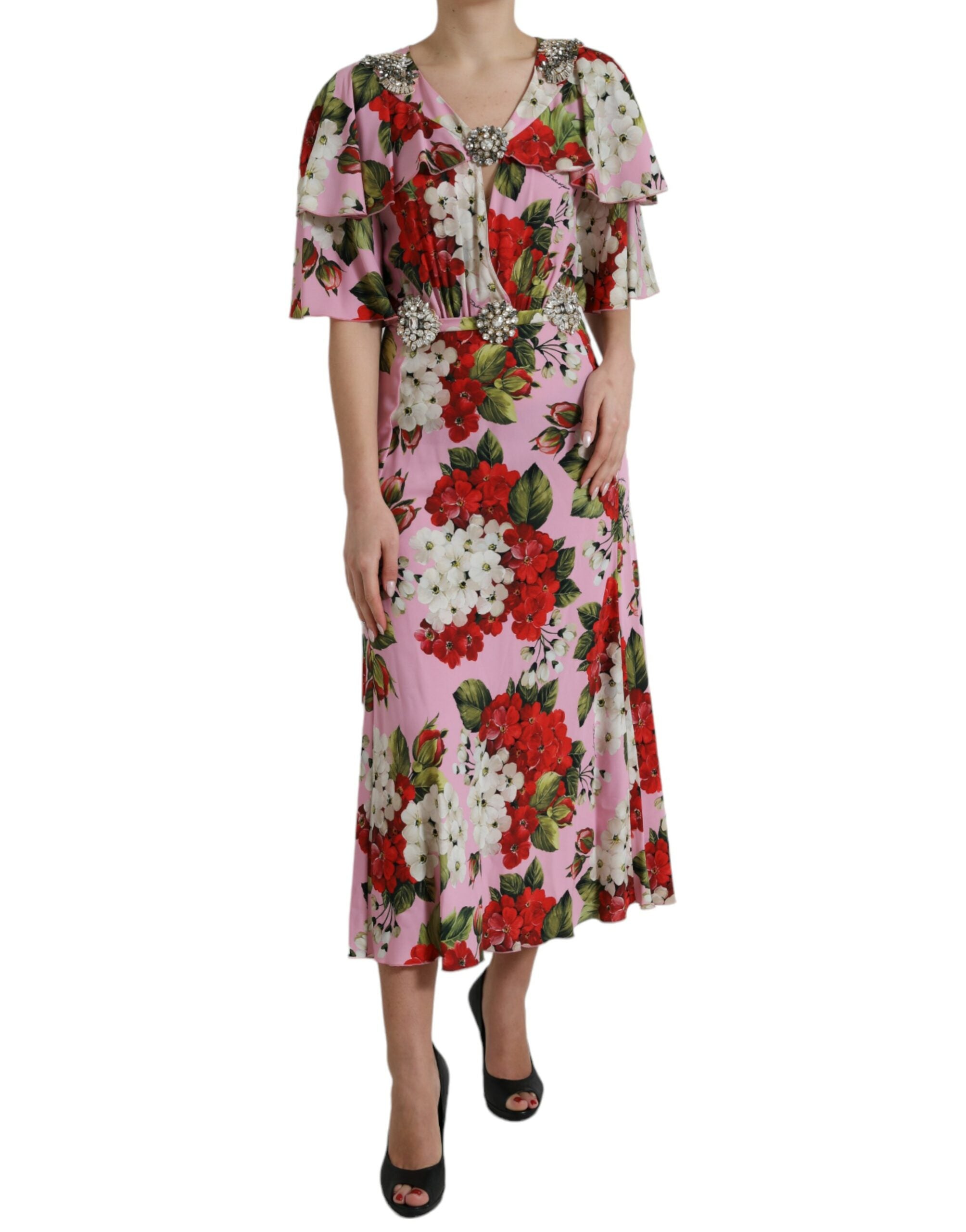 Multicolor Floral Crystal Embellished A-line Dress - ventzia