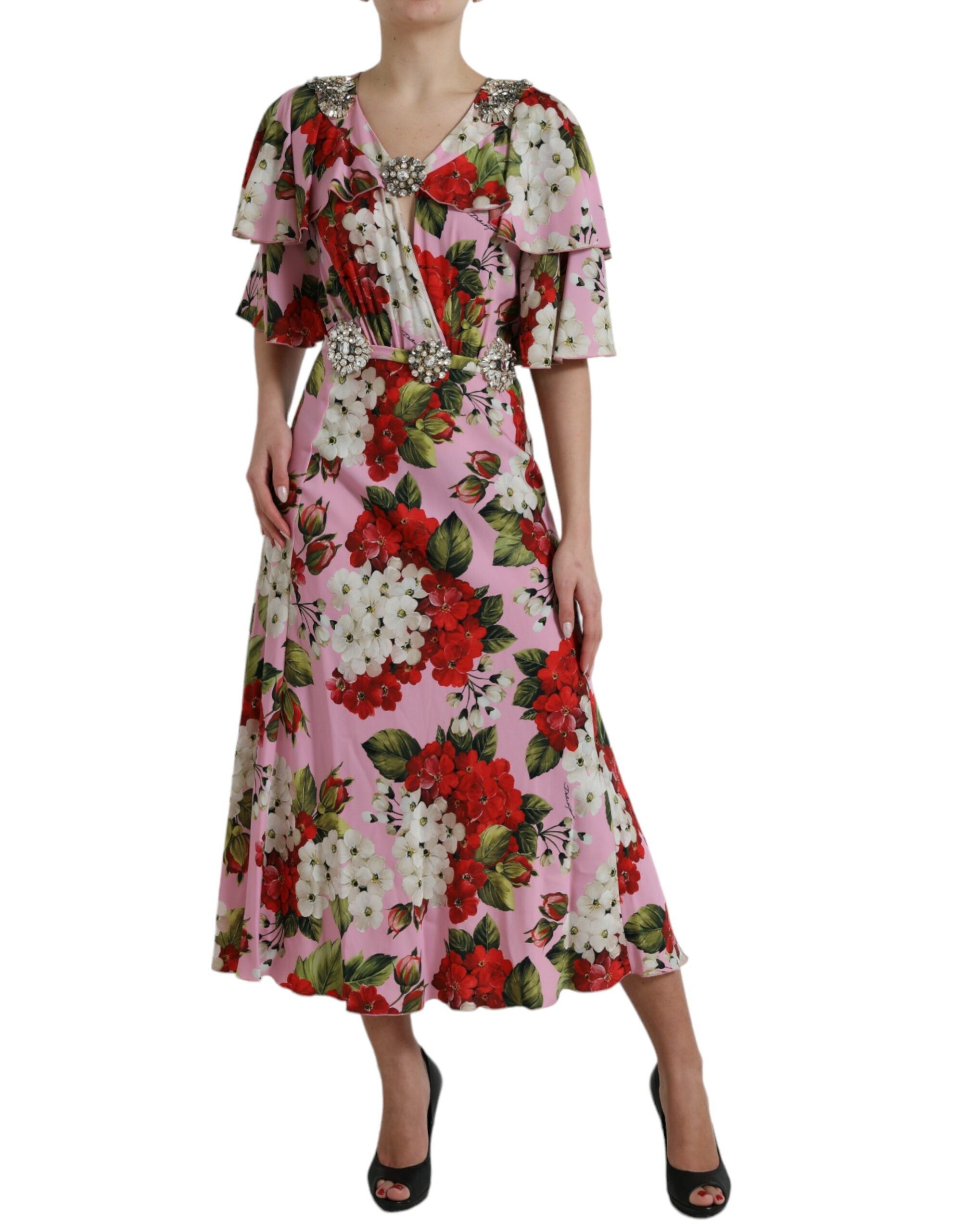 Multicolor Floral Crystal Embellished A-line Dress - ventzia