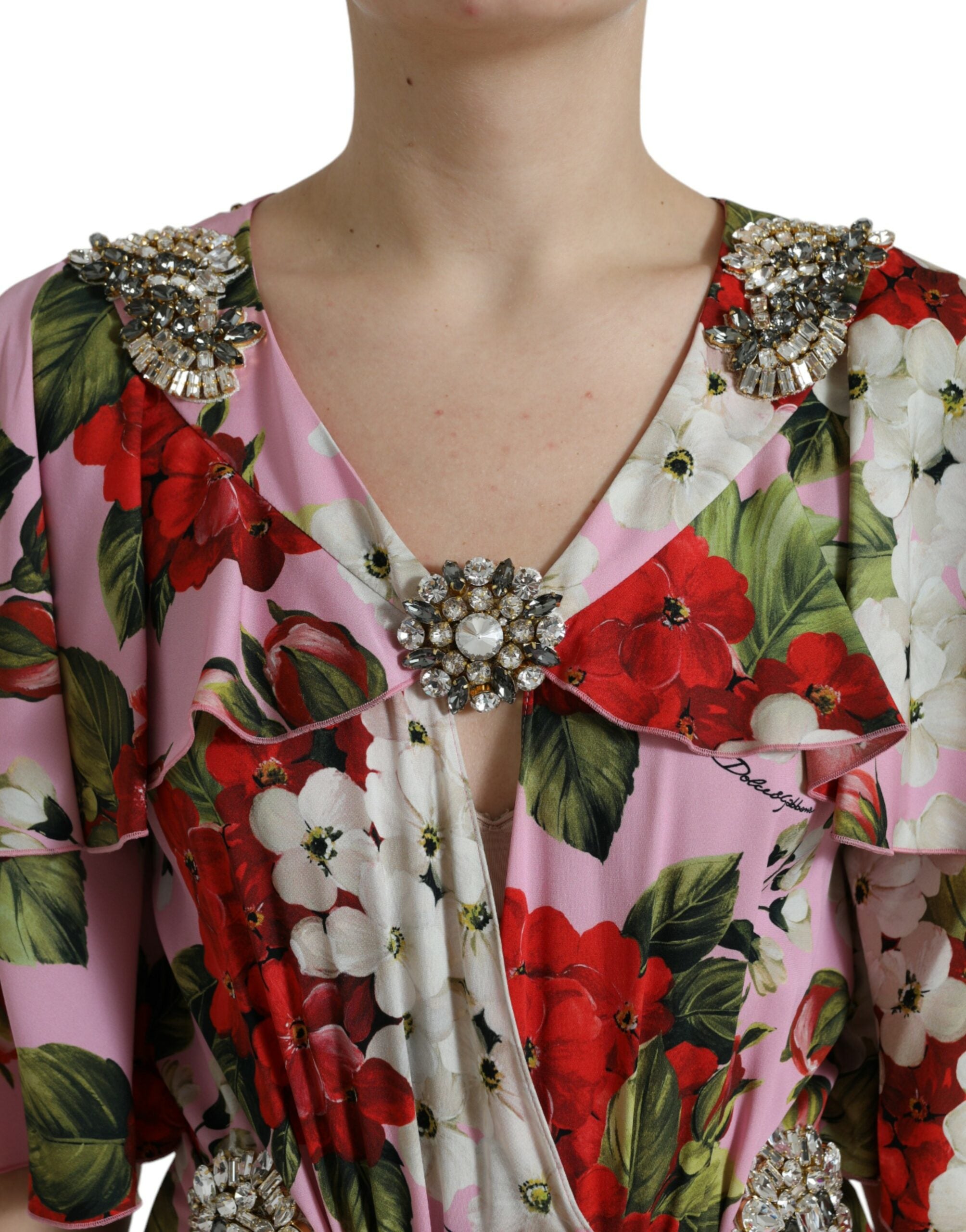 Multicolor Floral Crystal Embellished A-line Dress - ventzia