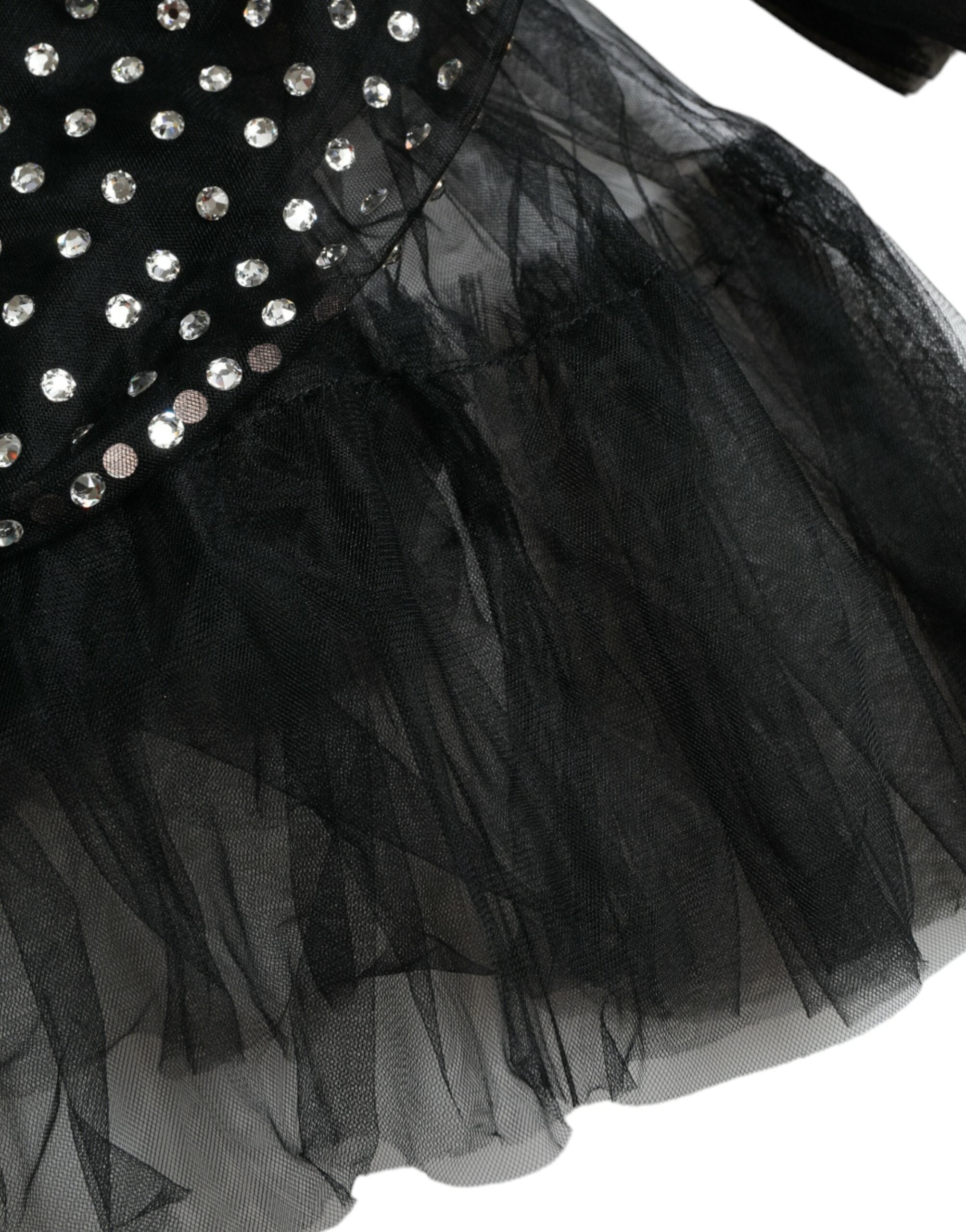 Black Crystal Embellished A-line Gown Dress - ventzia