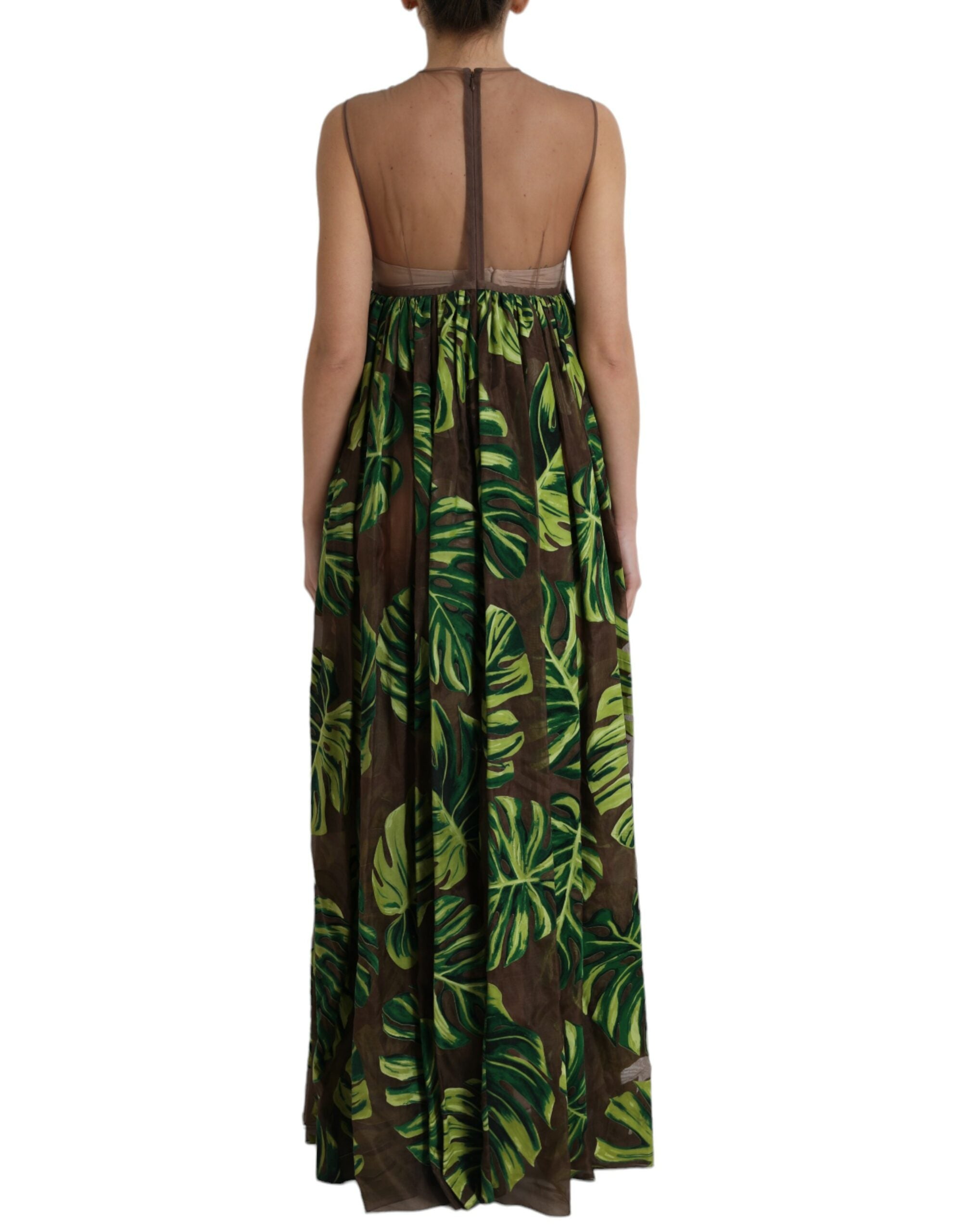 Green Banana Leaf Sleeveless Long Maxi Dress - ventzia