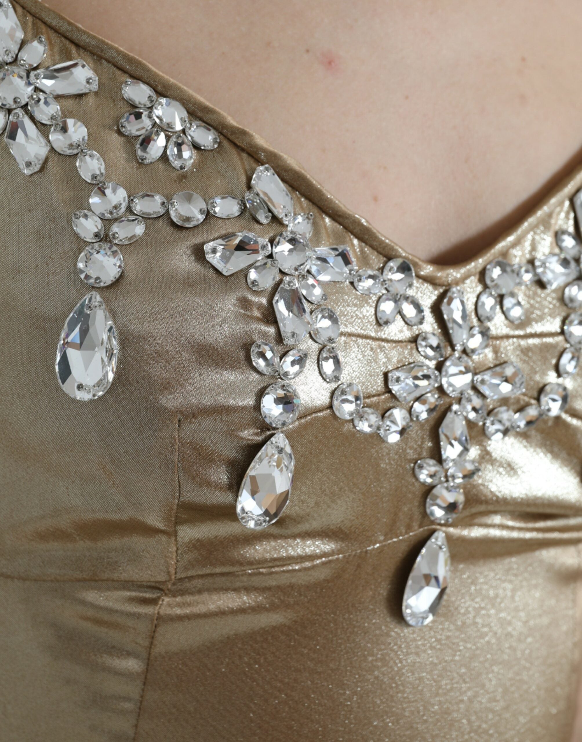 Metallic Gold Crystal Embellished Gown Dress - ventzia