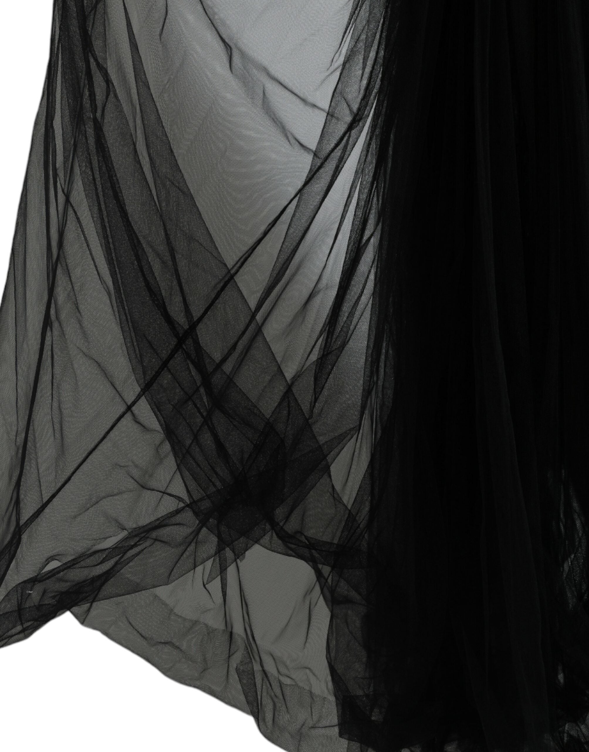 Black Sequined Sleeveless Mesh Layered Gown Dress - ventzia