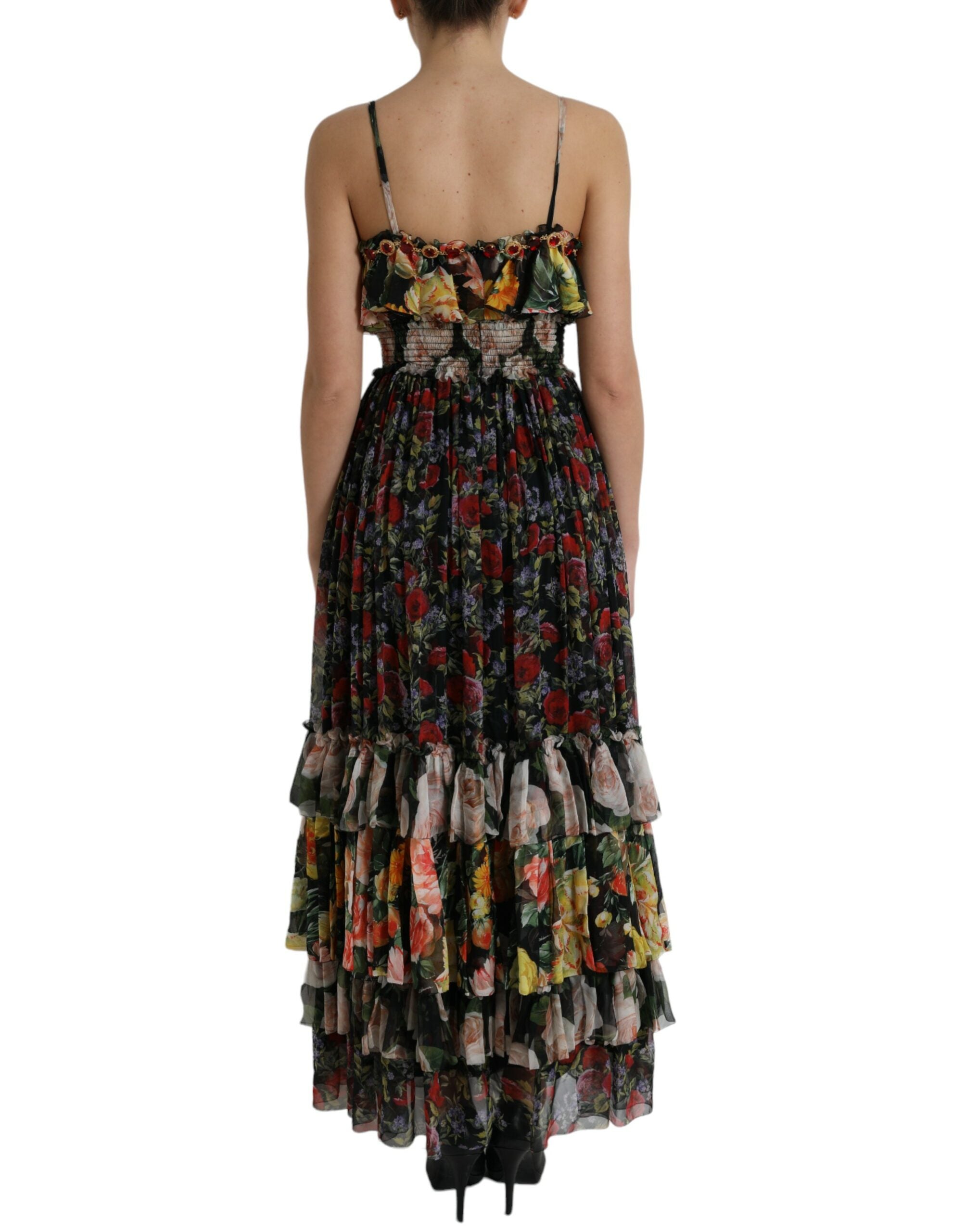 Multicolor Floral Chiffon Tiered Maxi Dress - ventzia