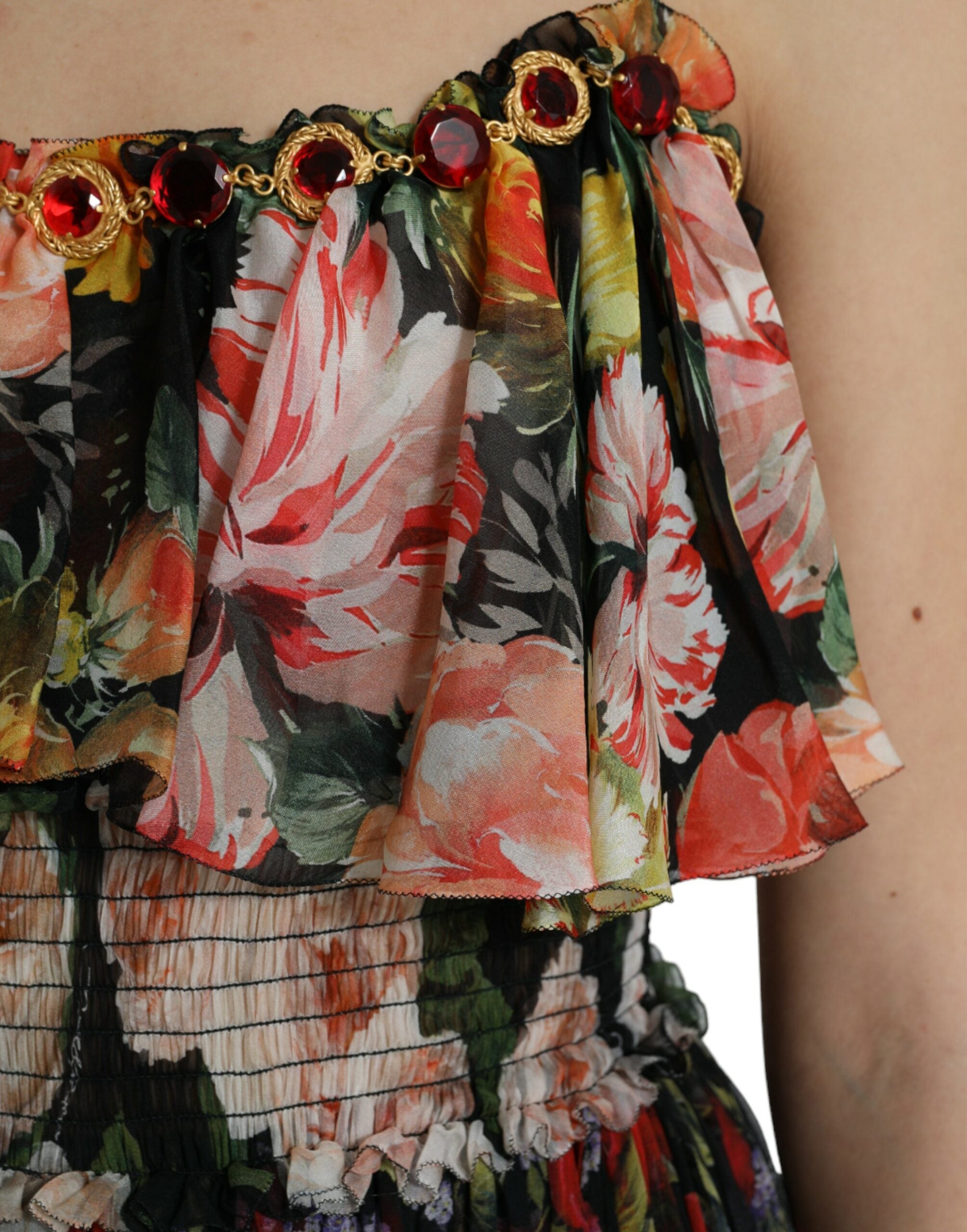 Multicolor Floral Chiffon Tiered Maxi Dress - ventzia