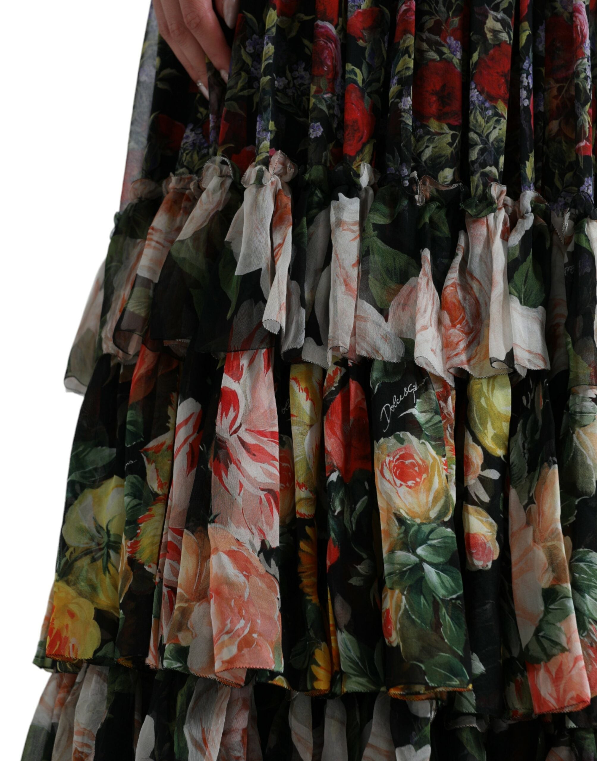 Multicolor Floral Chiffon Tiered Maxi Dress - ventzia