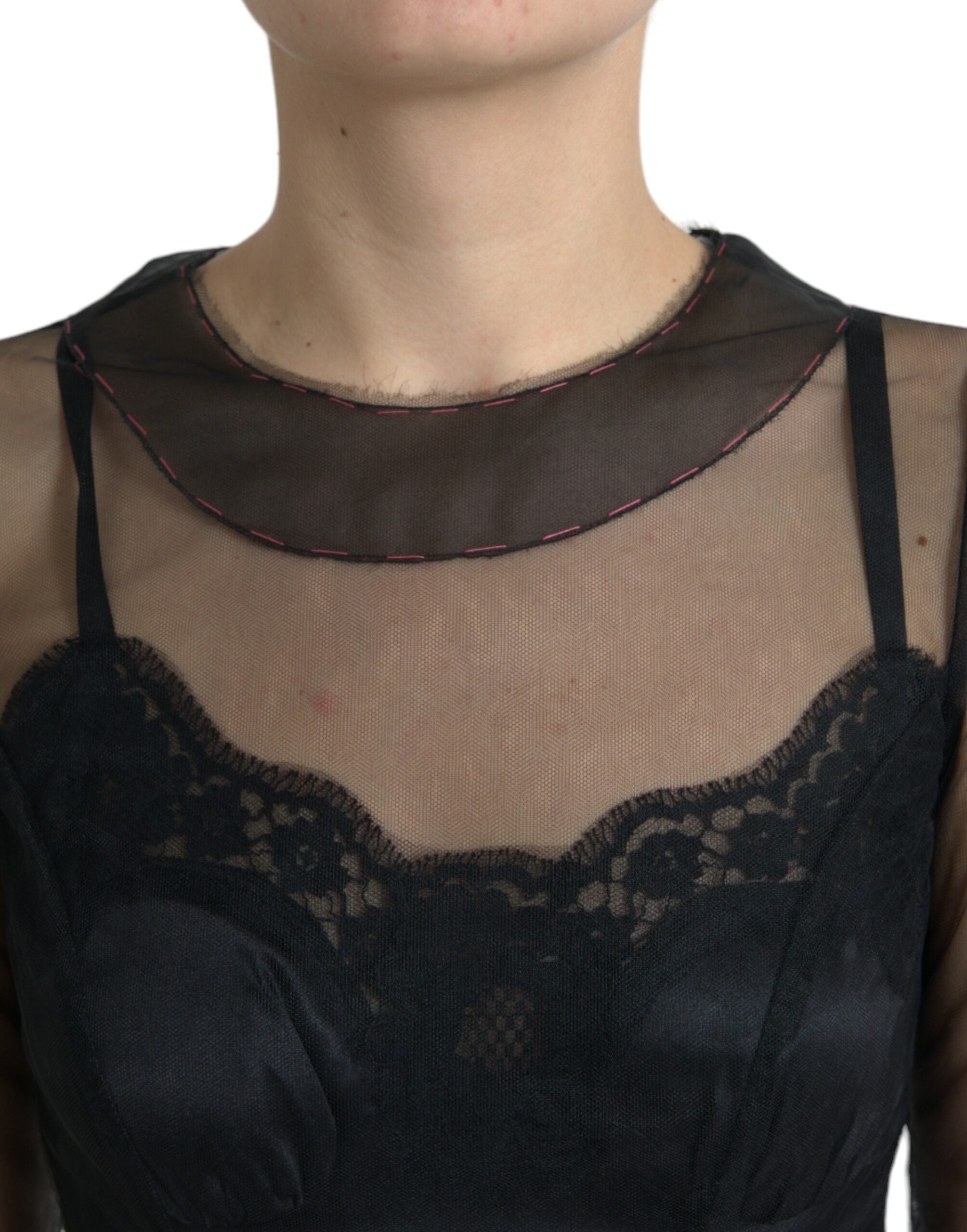 Black Floral Embroidery Mesh Tulle Gown Dress - ventzia