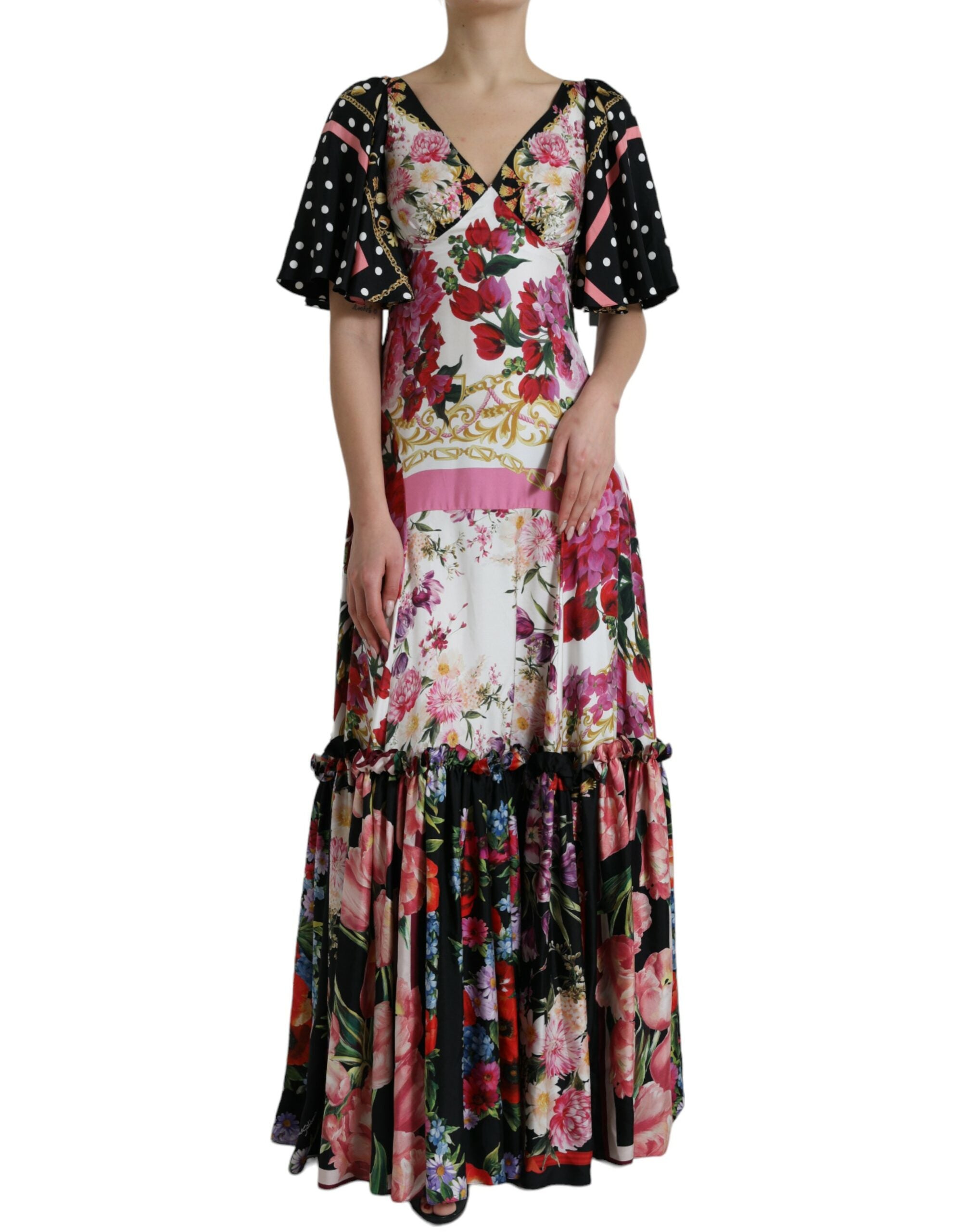 Multicolor Floral Print Silk Twill Gown Dress - ventzia