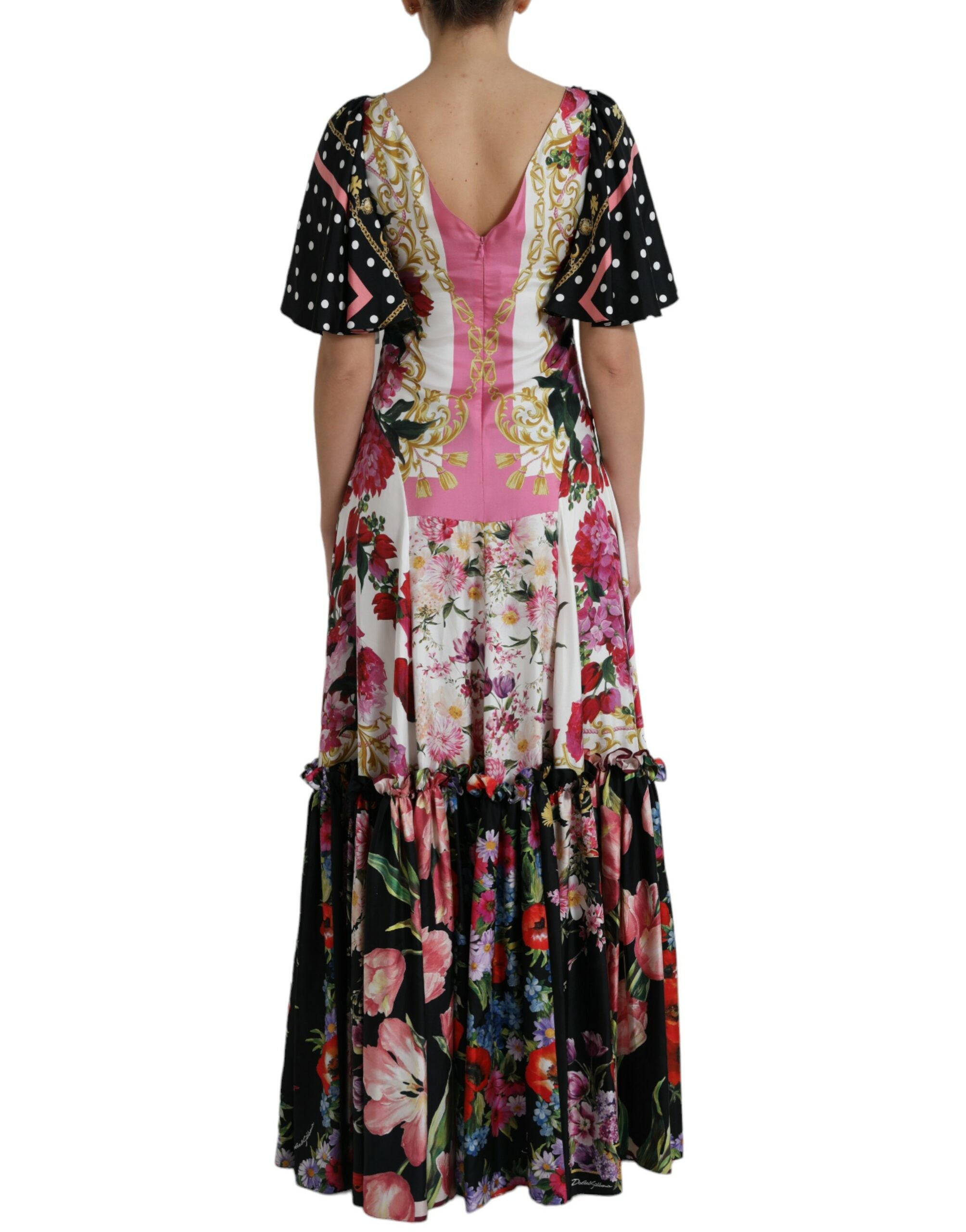 Multicolor Floral Print Silk Twill Gown Dress - ventzia