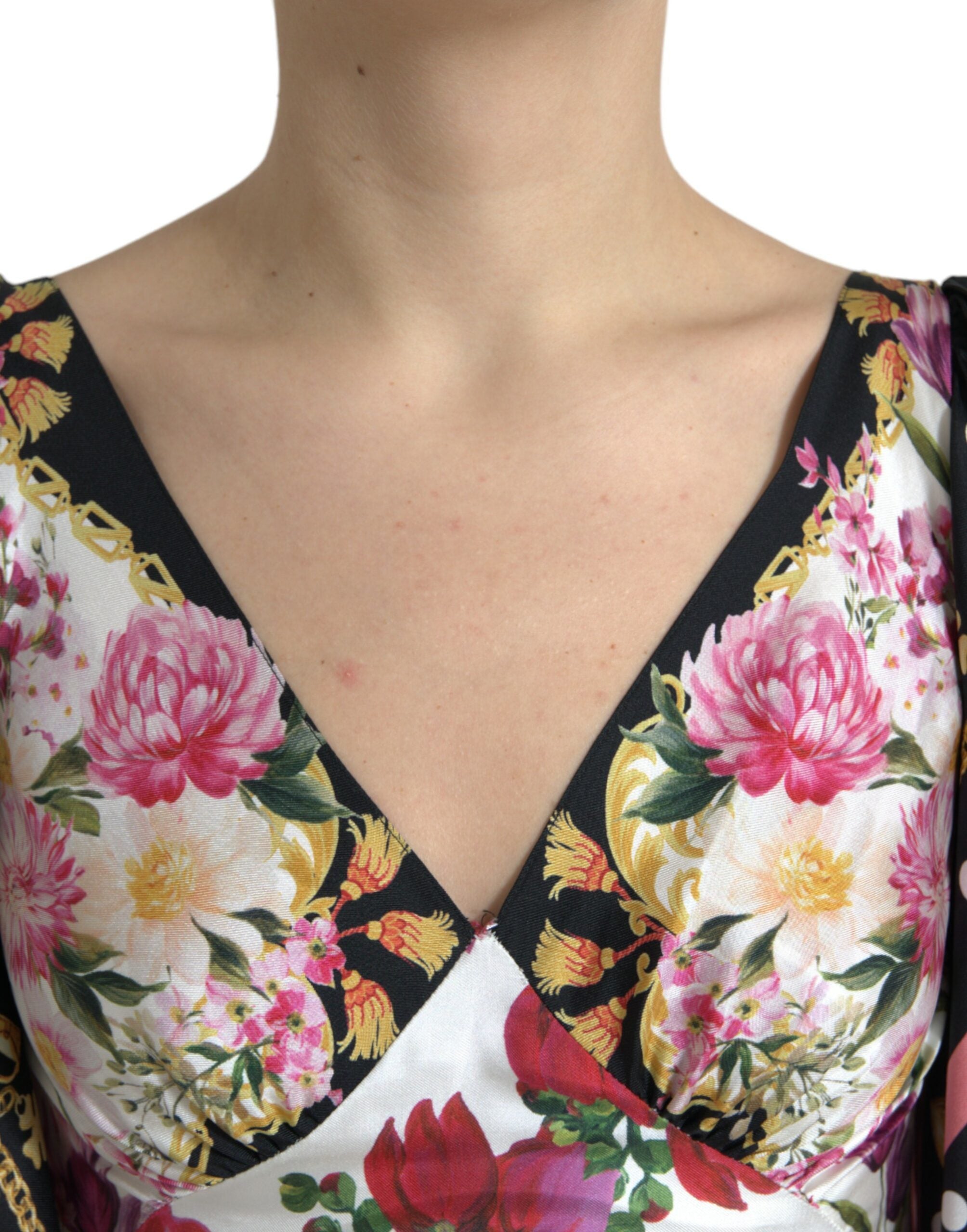 Multicolor Floral Print Silk Twill Gown Dress - ventzia