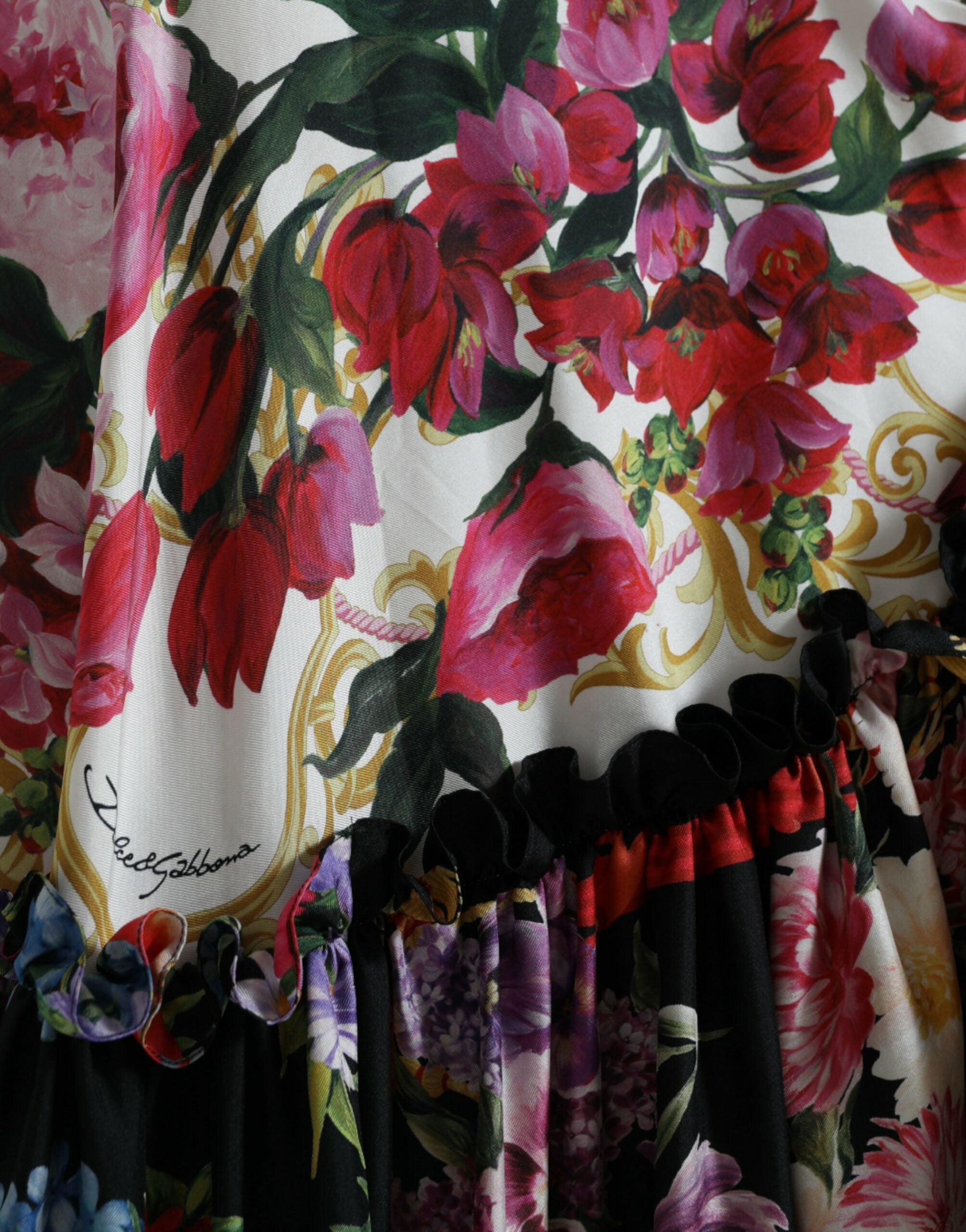 Multicolor Floral Print Silk Twill Gown Dress - ventzia